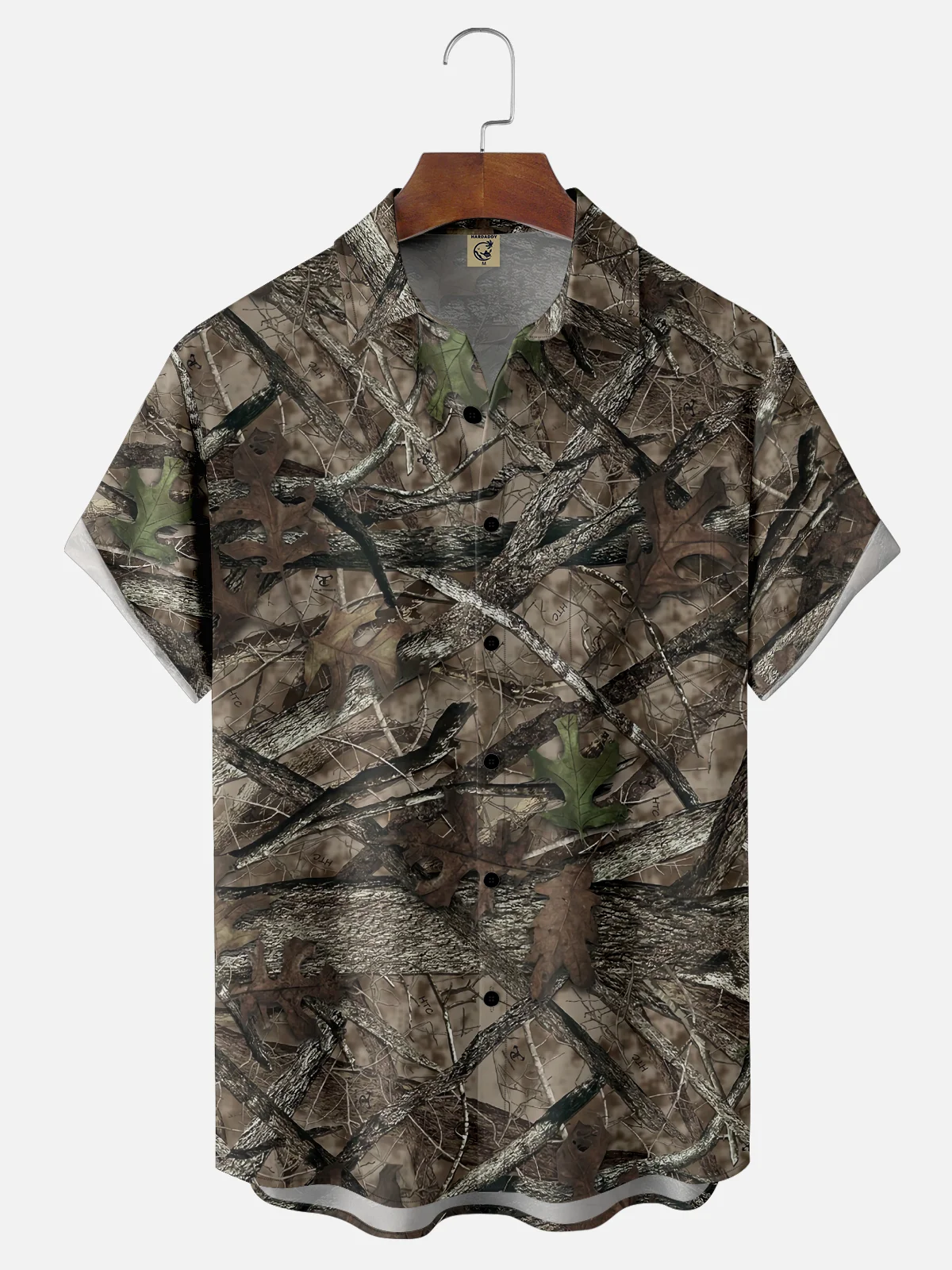Moisture Wicking Leaves Camouflage Chest Pocket Hawaiian Shirt