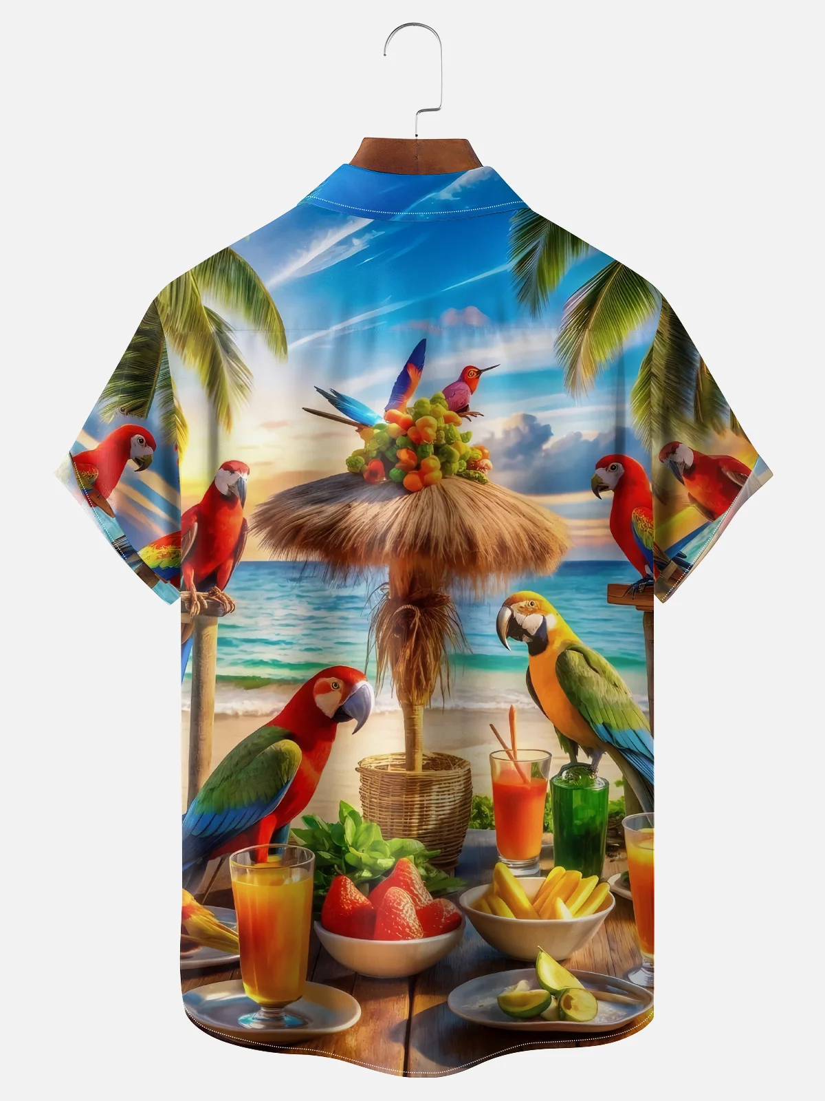 Moisture-wicking Funny Parrot Beach Party Chest Pocket Hawaiian Shirt