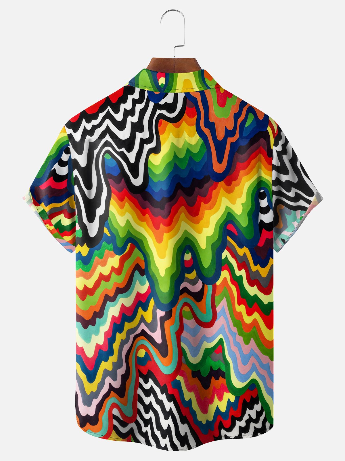 Moisture-wicking Artistic Abstract Rainbow Chest Pocket Casual Shirt