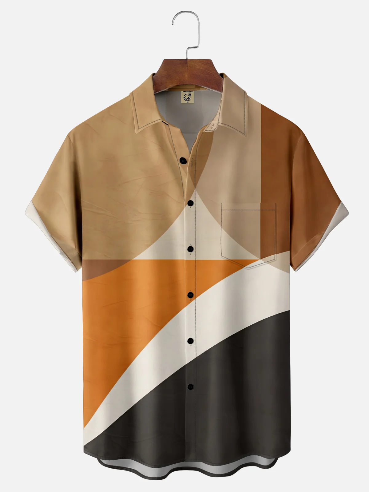 Moisture-Wicking Geometric Colorblock Chest Pocket Hawaiian Shirt