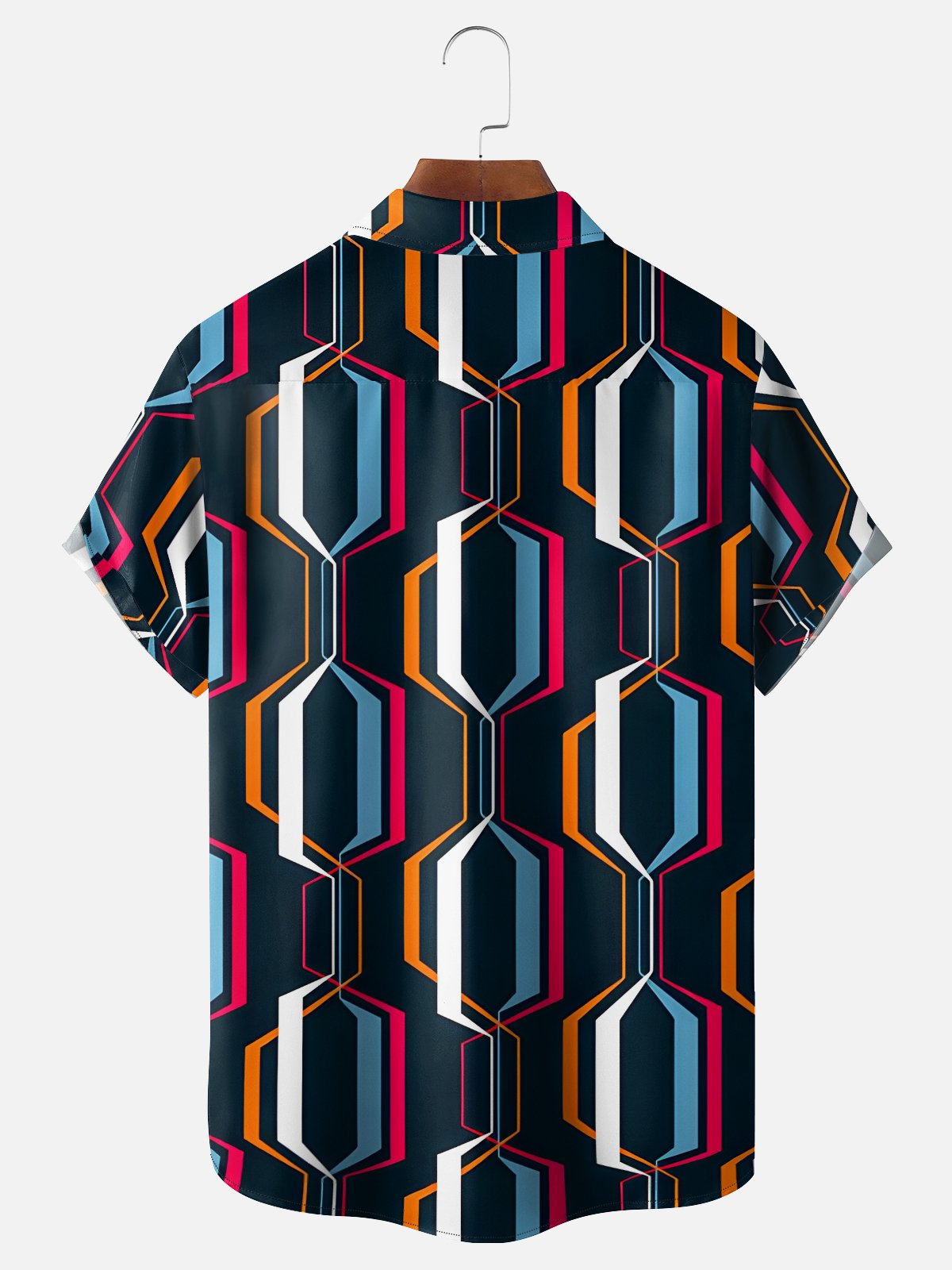 Moisture-wicking Geometric Abstract Stripes Chest Pocket Casual Shirt