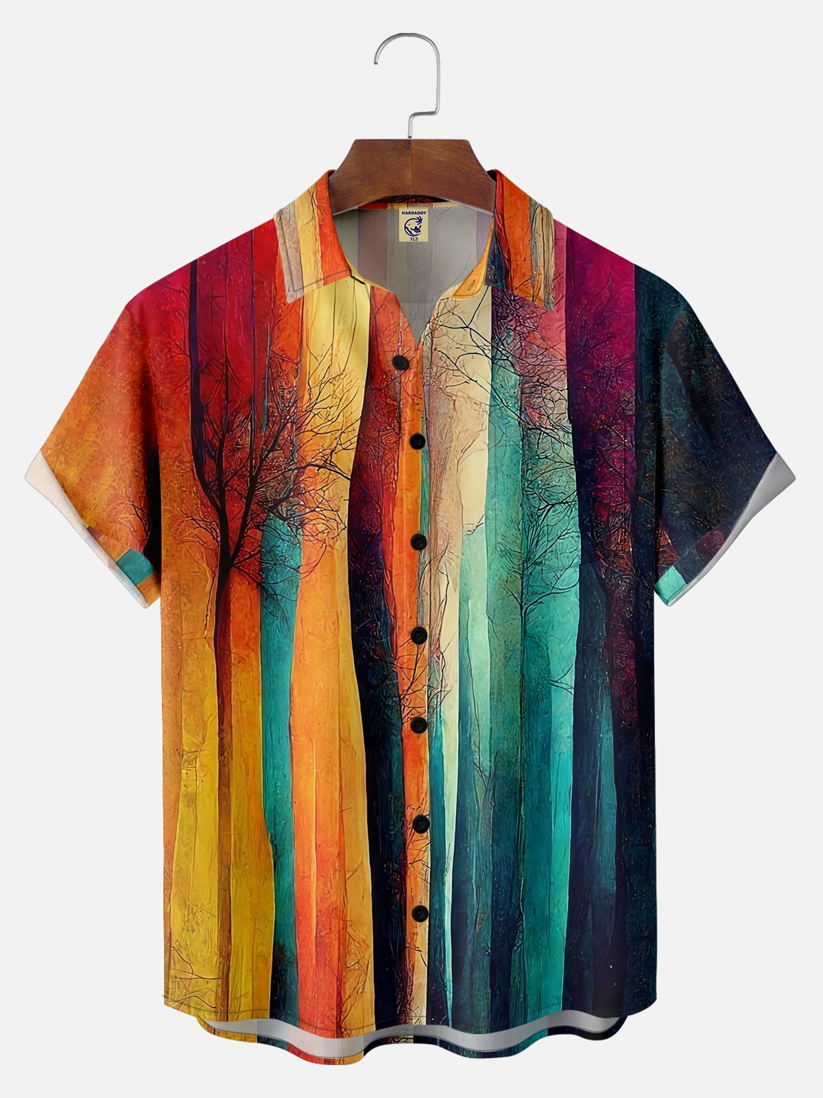 Big Size Moisture-wicking Abstract Art Plant Painting Chest Pocket Casual Shirt