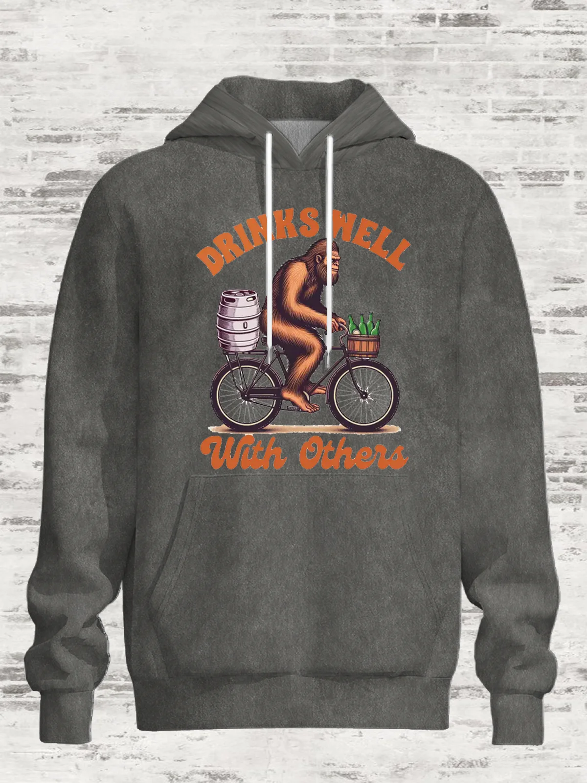 Retro Text Slogan Beer Bigfoot Casual Hoodie Sweatshirt