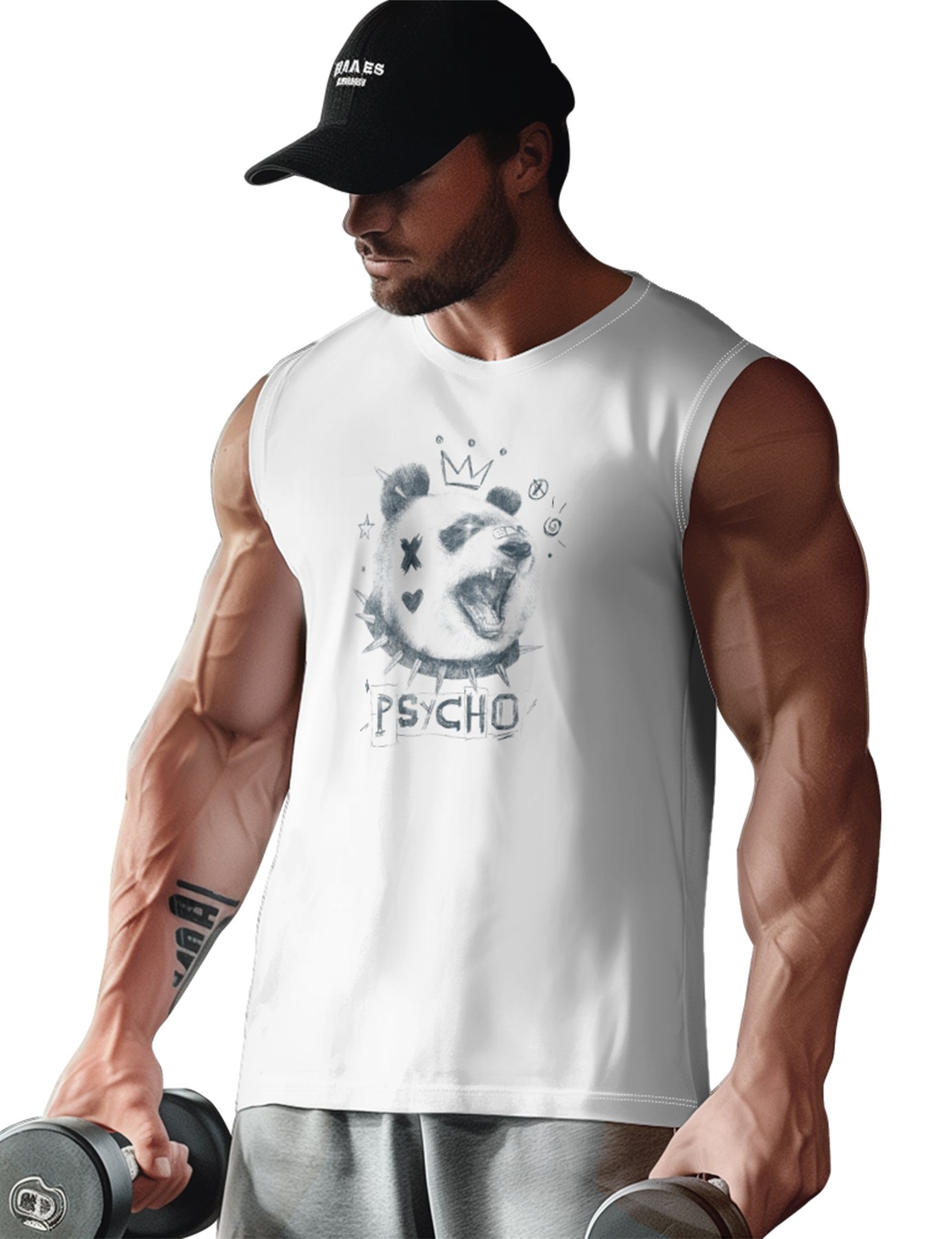 Hardaddy X Mikekoubou Mens Crewneck Tank Tops Psycho Panda Beach Sleeveless Shirt