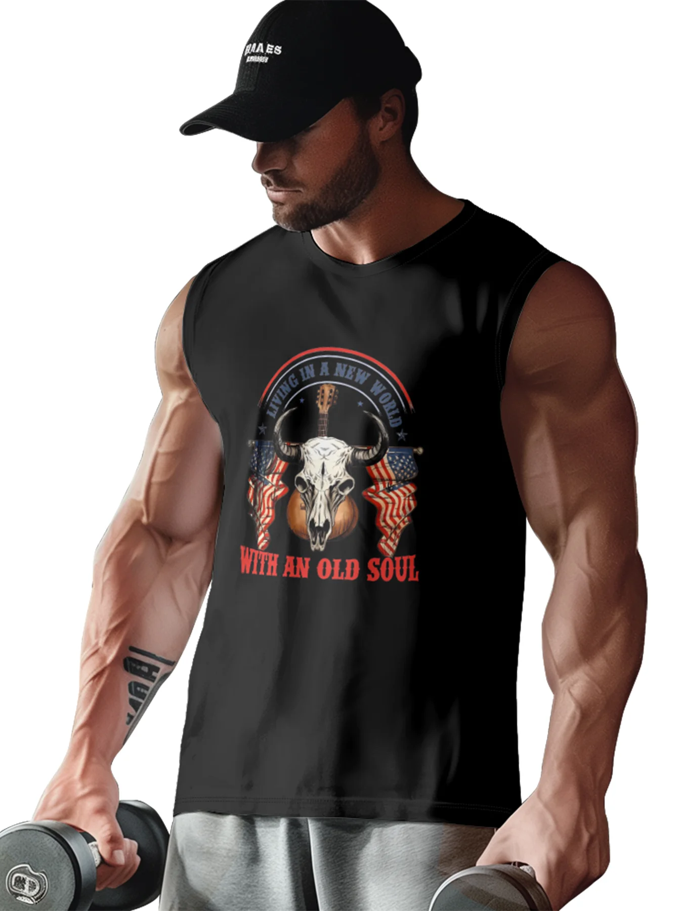 Mens Crewneck Tank Tops Western Rodeo Beach Sleeveless Shirt