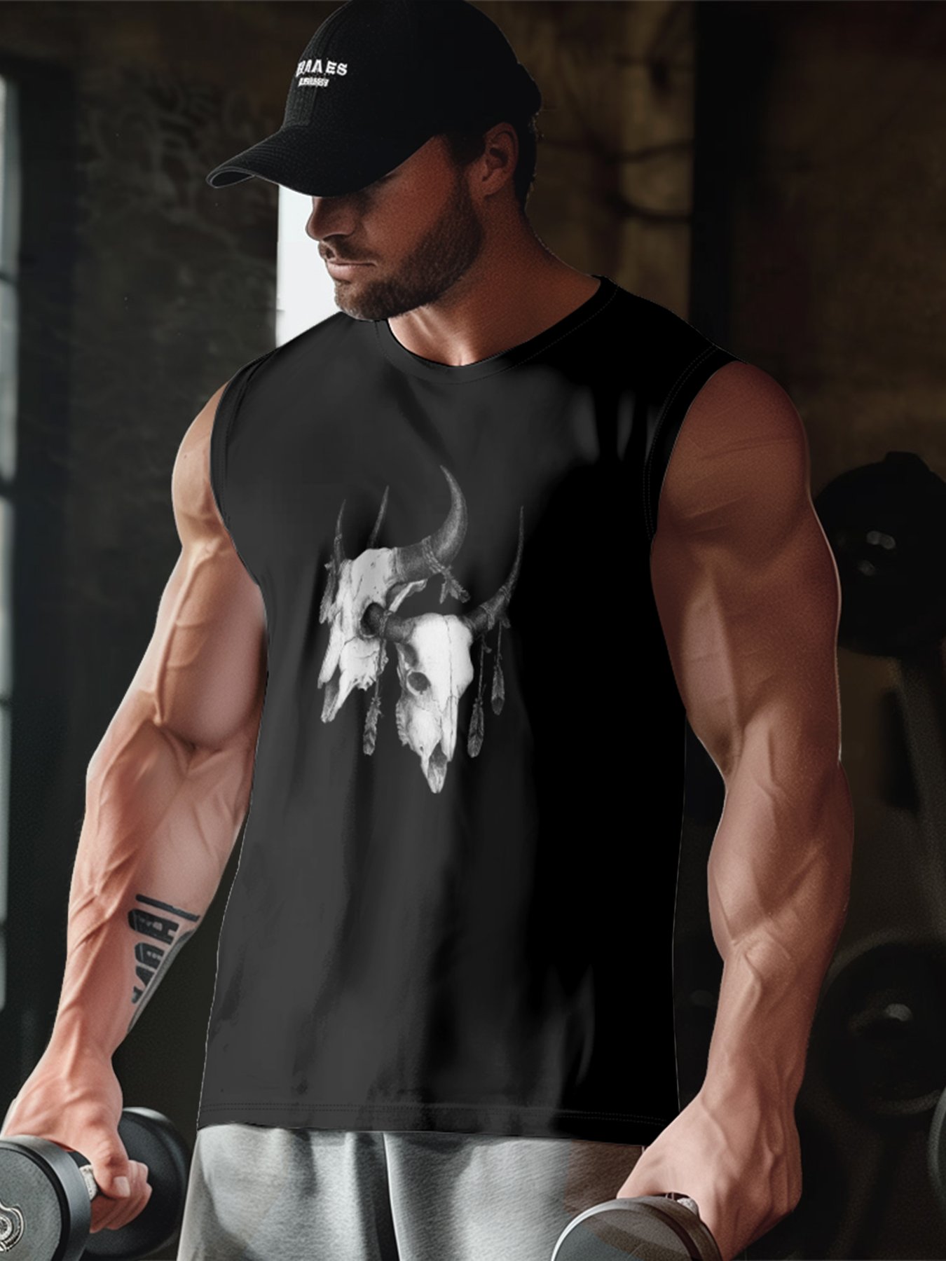 Hardaddy X Mikekoubou Mens Crewneck Tank Tops Western Lamb Bones Beach Sleeveless Shirt