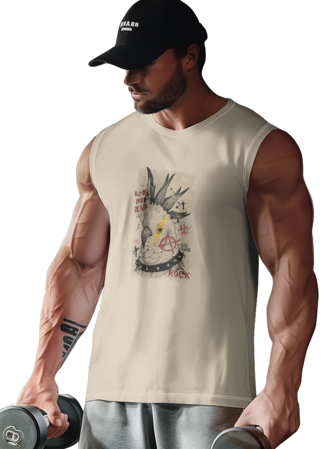 Hardaddy X Mikekoubou Mens Crewneck Tank Tops Parrots Beach Sleeveless Shirt