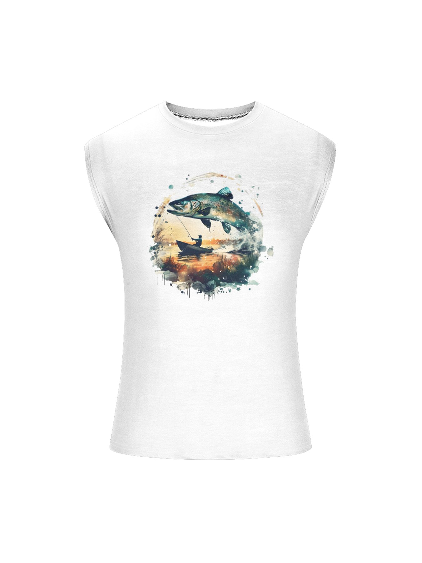 Mens Crewneck Tank Tops Fishing Beach Sleeveless Shirt