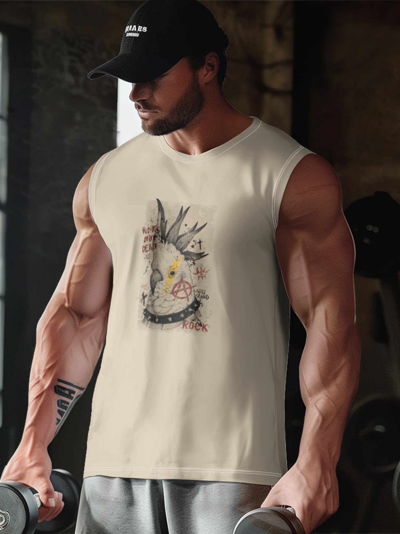 Hardaddy X Mikekoubou Mens Crewneck Tank Tops Parrots Beach Sleeveless Shirt