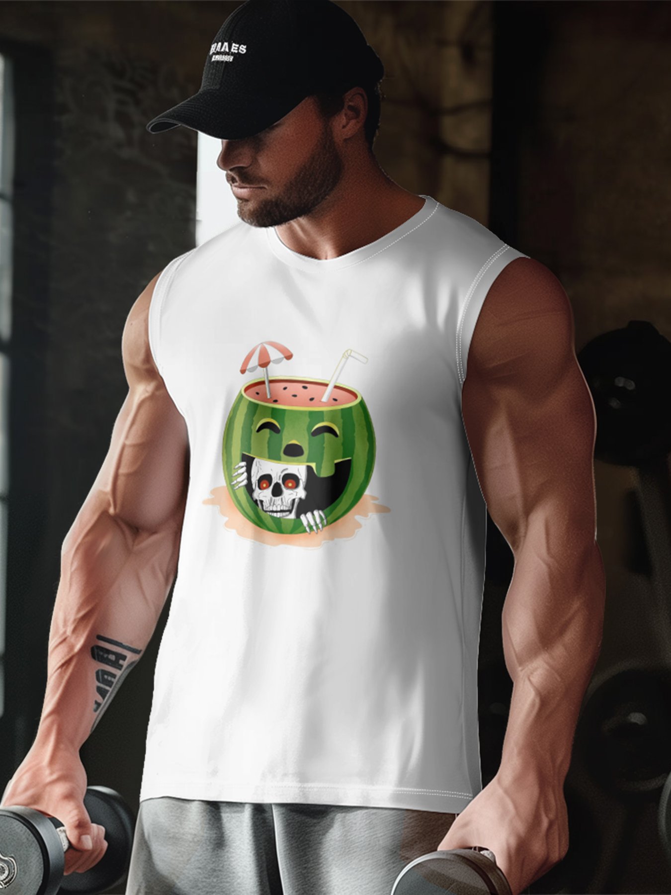Hardaddy X Kimprut Imut Mens Crewneck Tank Tops Halloween Watermelon Cocktail Beach Sleeveless Shirt