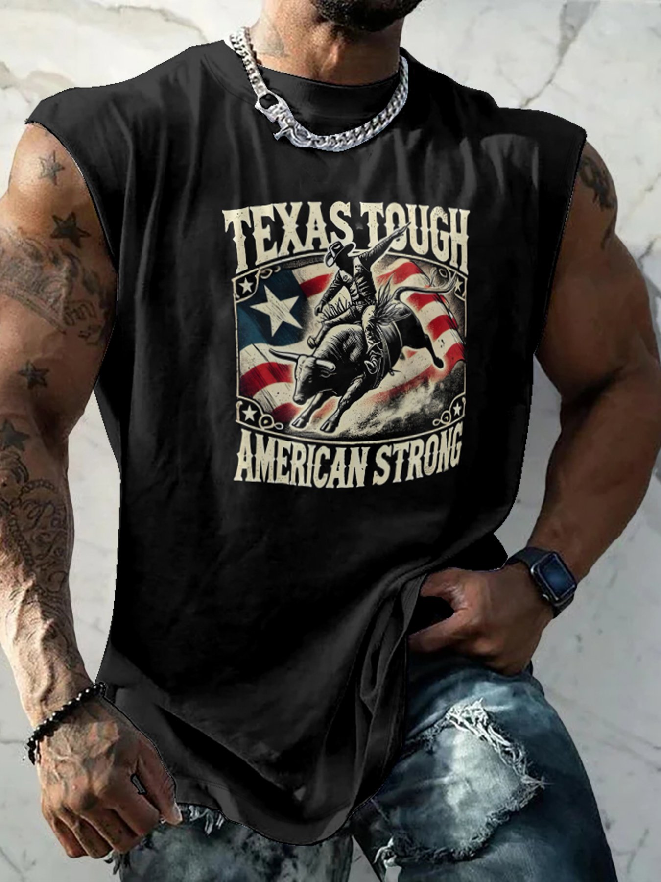 Mens Crewneck Tank Tops American Flag Western Rodeo Beach Sleeveless Shirt