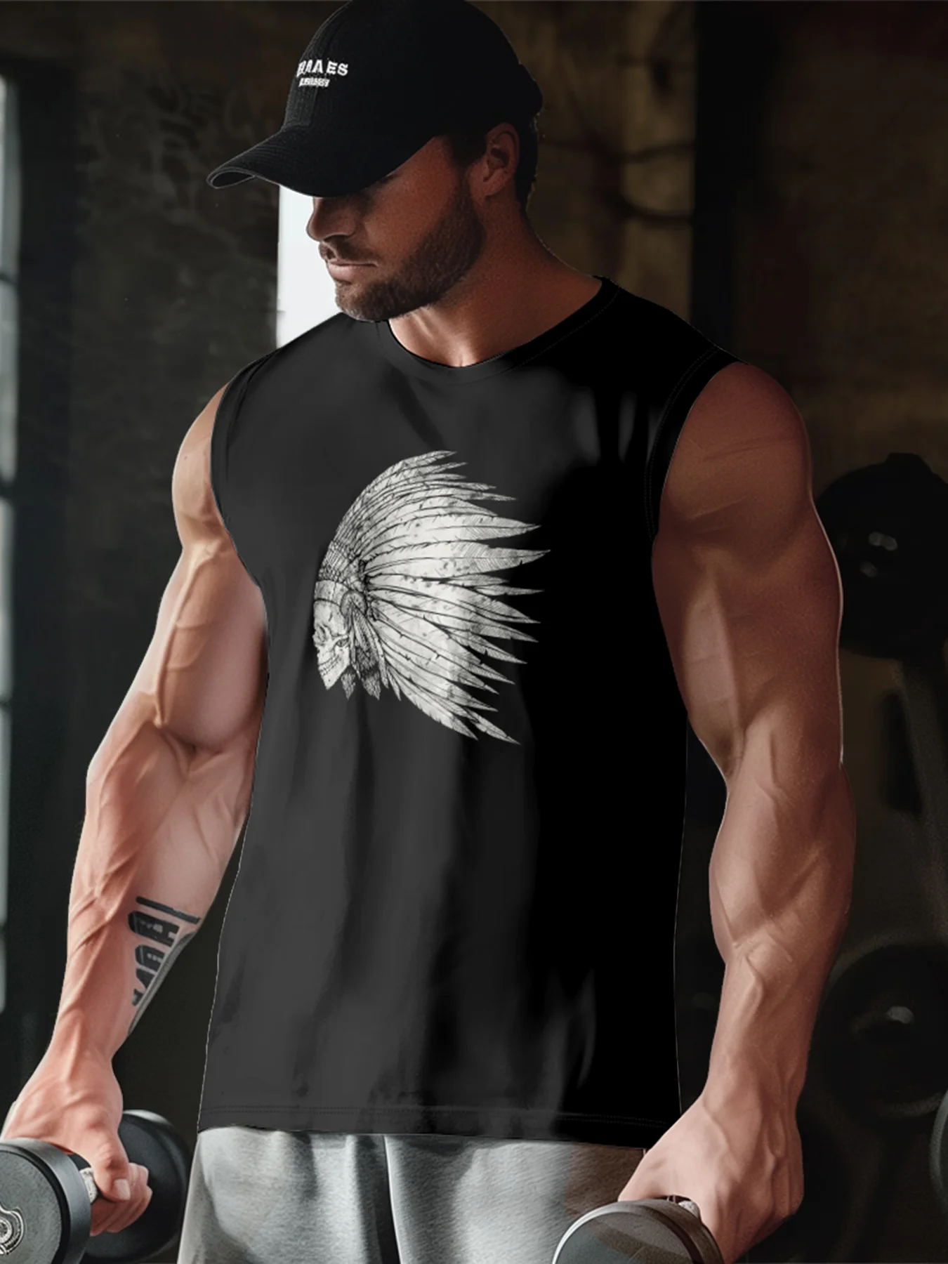 Hardaddy X Mikekoubou Mens Crewneck Tank Tops Indian Ethnic Beach Sleeveless Shirt