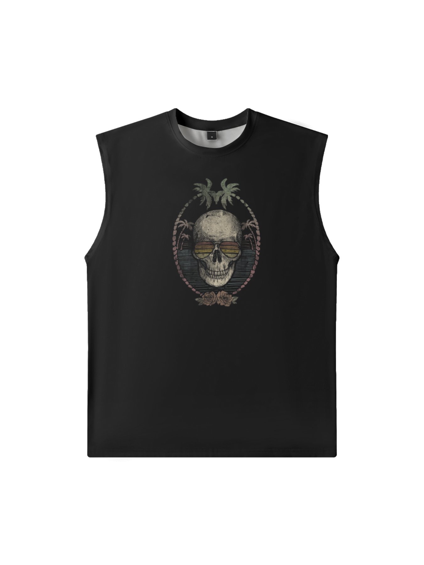 Hardaddy X Mikekoubou Mens Crewneck Tank Tops Skull Palm Beach Sleeveless Shirt