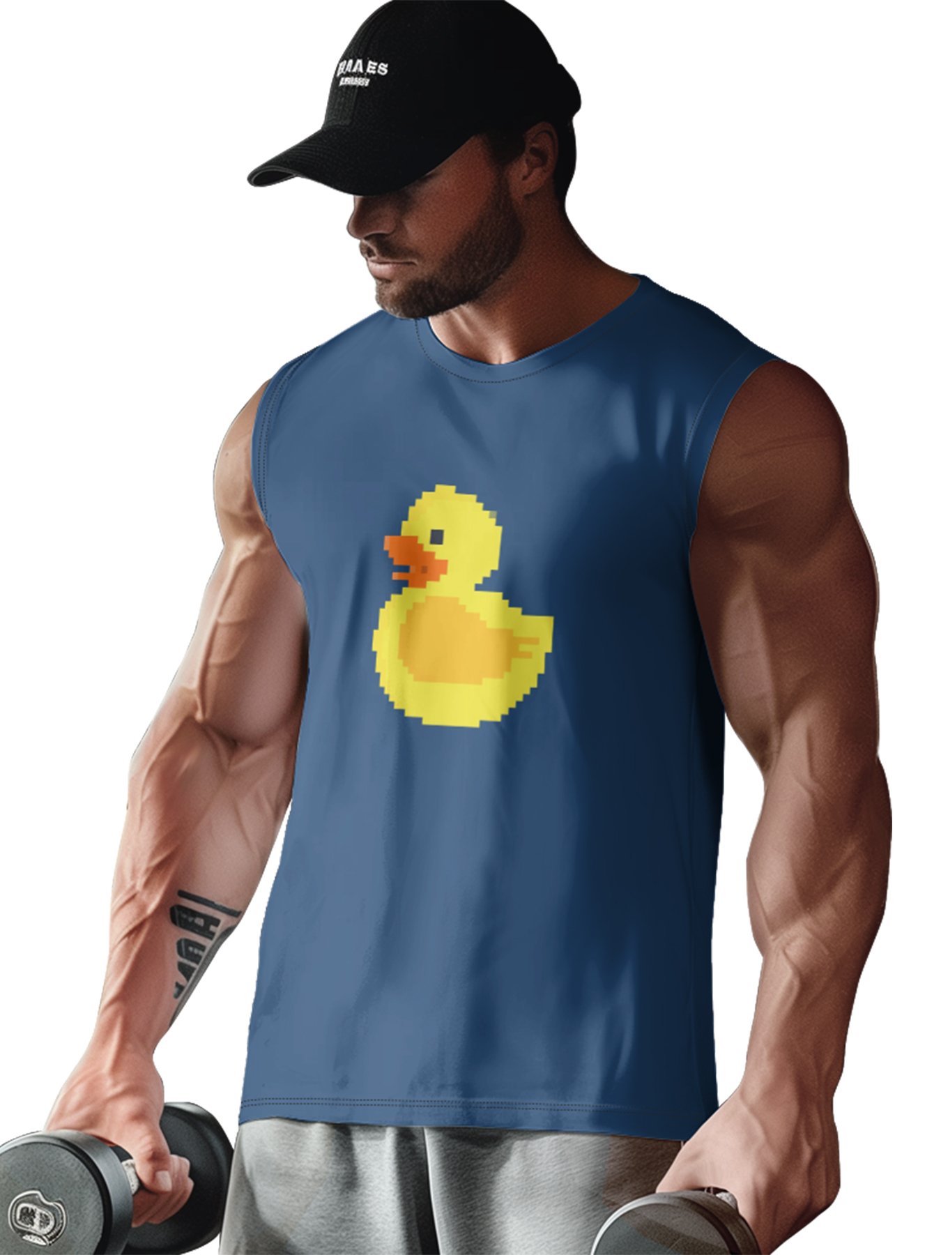 Hardaddy X Valentina Bjekovic Mens Crewneck Tank Tops Yellow Duck Beach Sleeveless Shirt