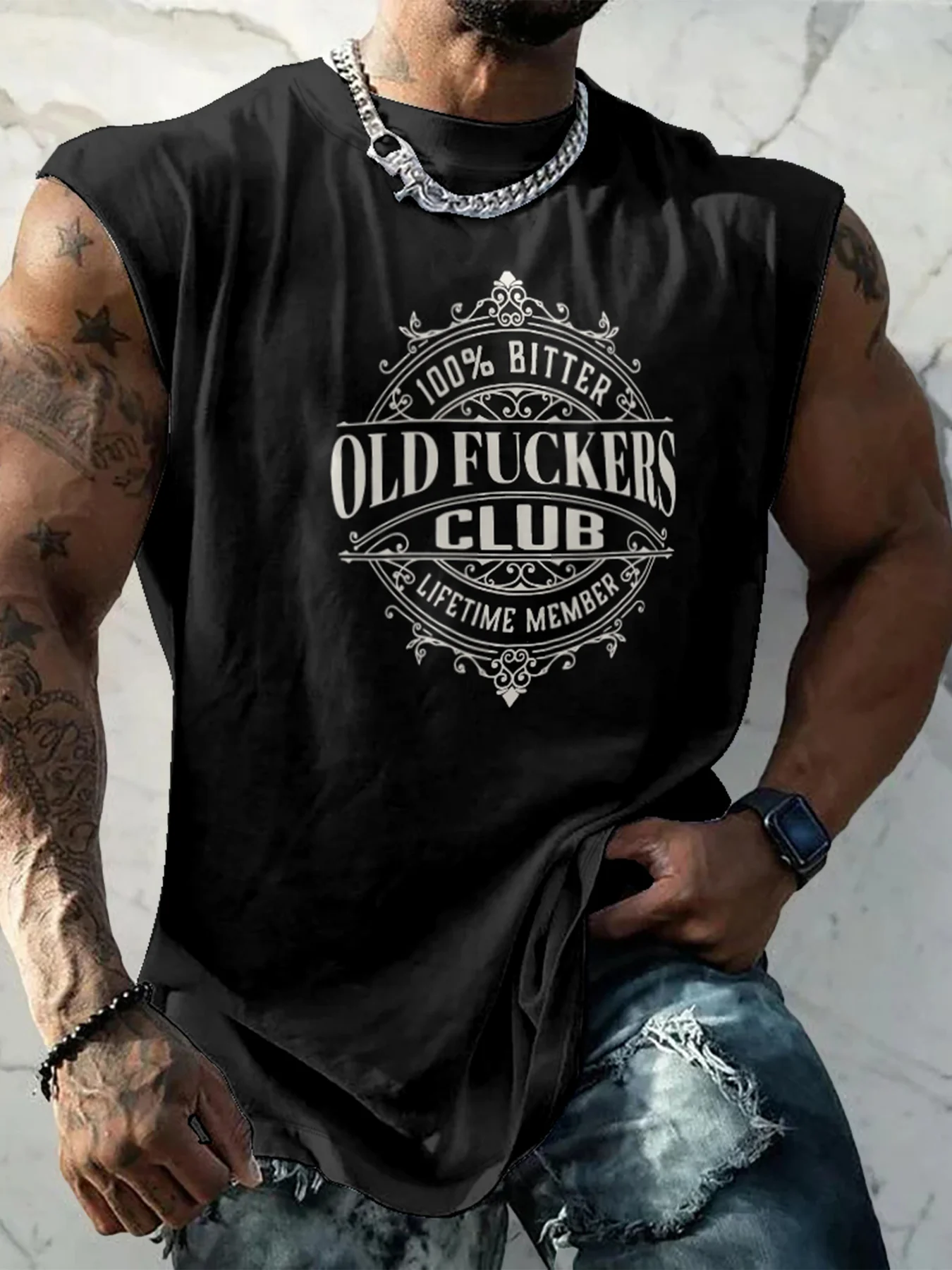 Mens Crewneck Tank Tops Old Man Beach Sleeveless Shirt