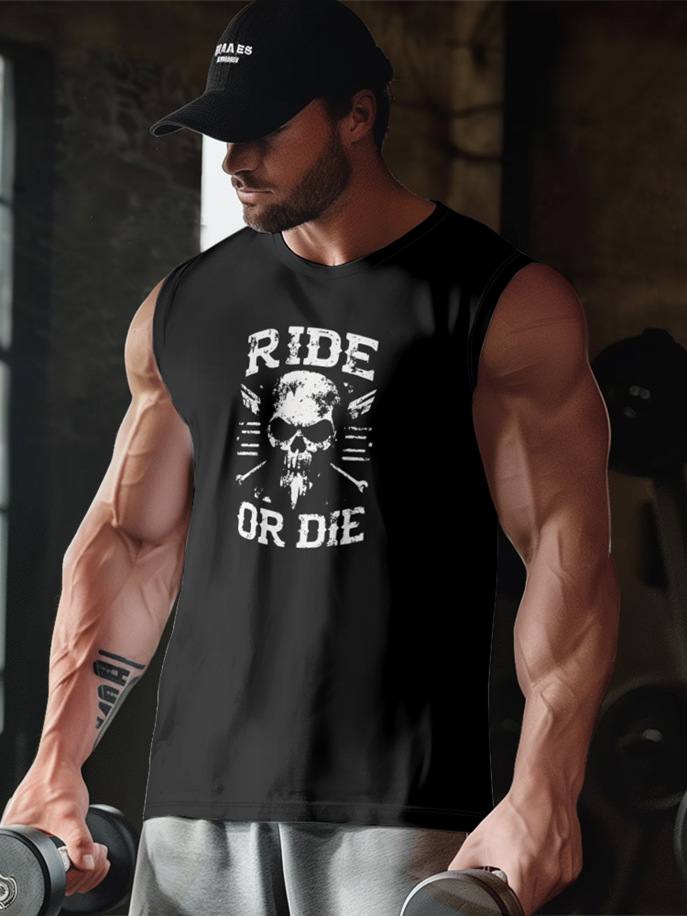 Mens Crewneck Tank Tops Ride or Die Beach Sleeveless Shirt