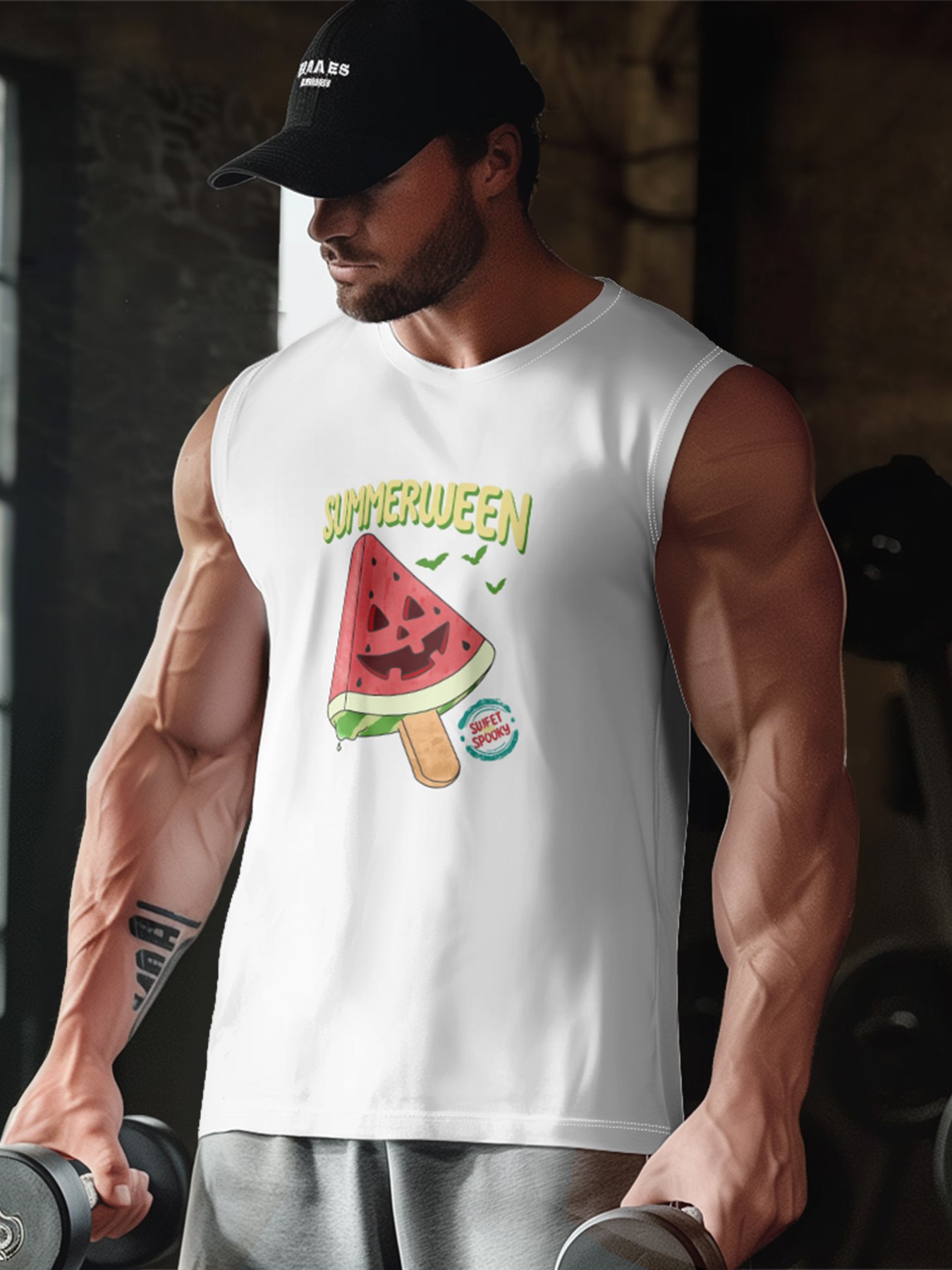 Hardaddy X Kimprut Imut Mens Crewneck Tank Tops Halloween Watermelon Beach Sleeveless Shirt