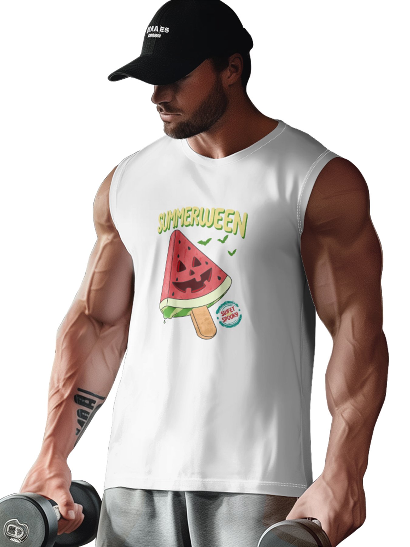 Hardaddy X Kimprut Imut Mens Crewneck Tank Tops Halloween Watermelon Beach Sleeveless Shirt