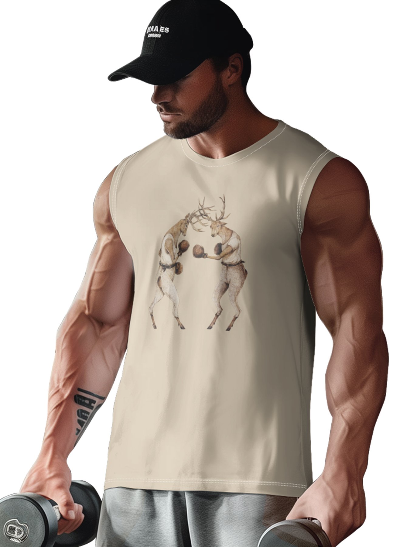 Hardaddy X Mikekoubou Mens Crewneck Tank Tops Reindeer Boxing Beach Sleeveless Shirt