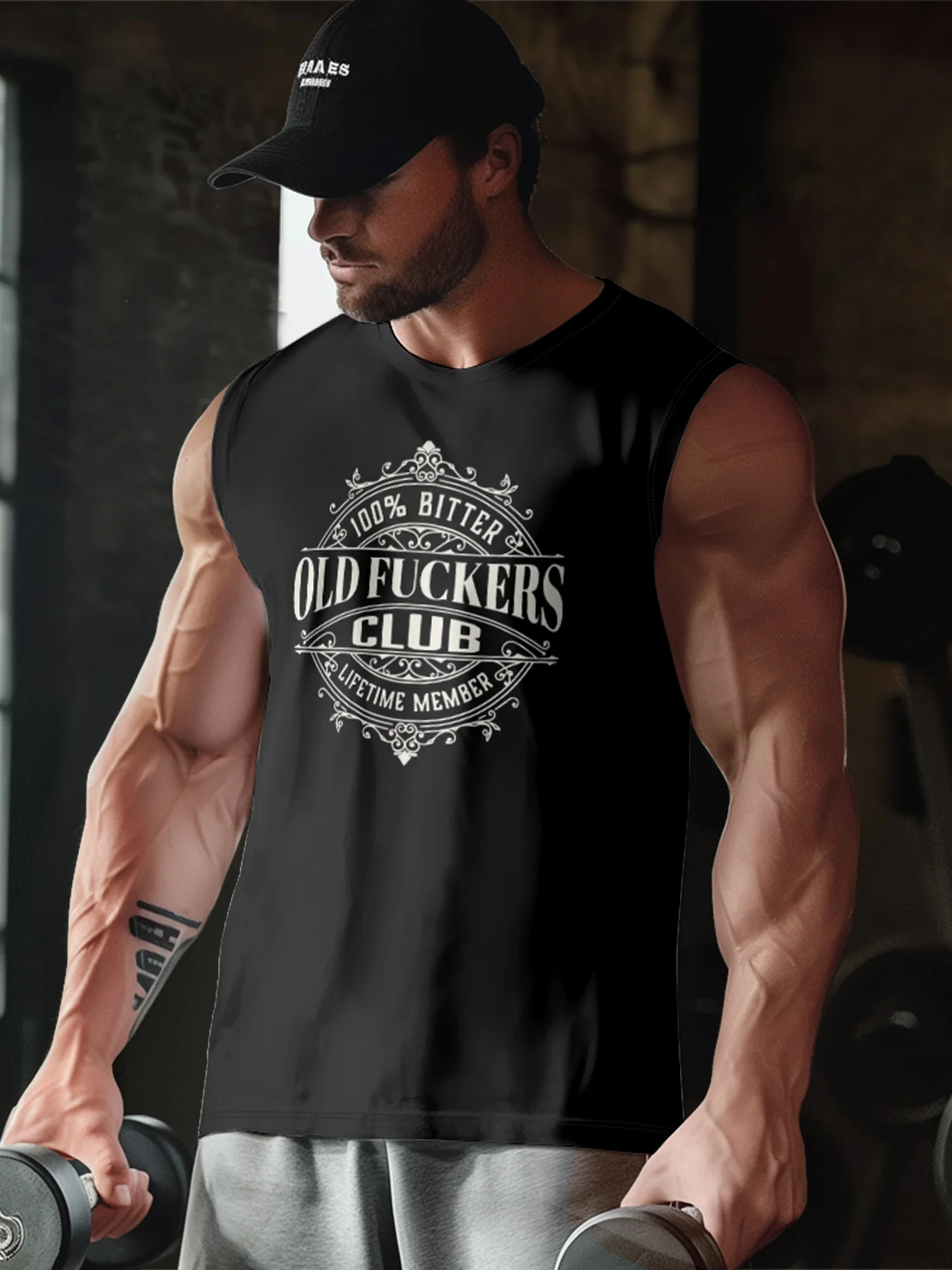 Mens Crewneck Tank Tops Old Man Beach Sleeveless Shirt
