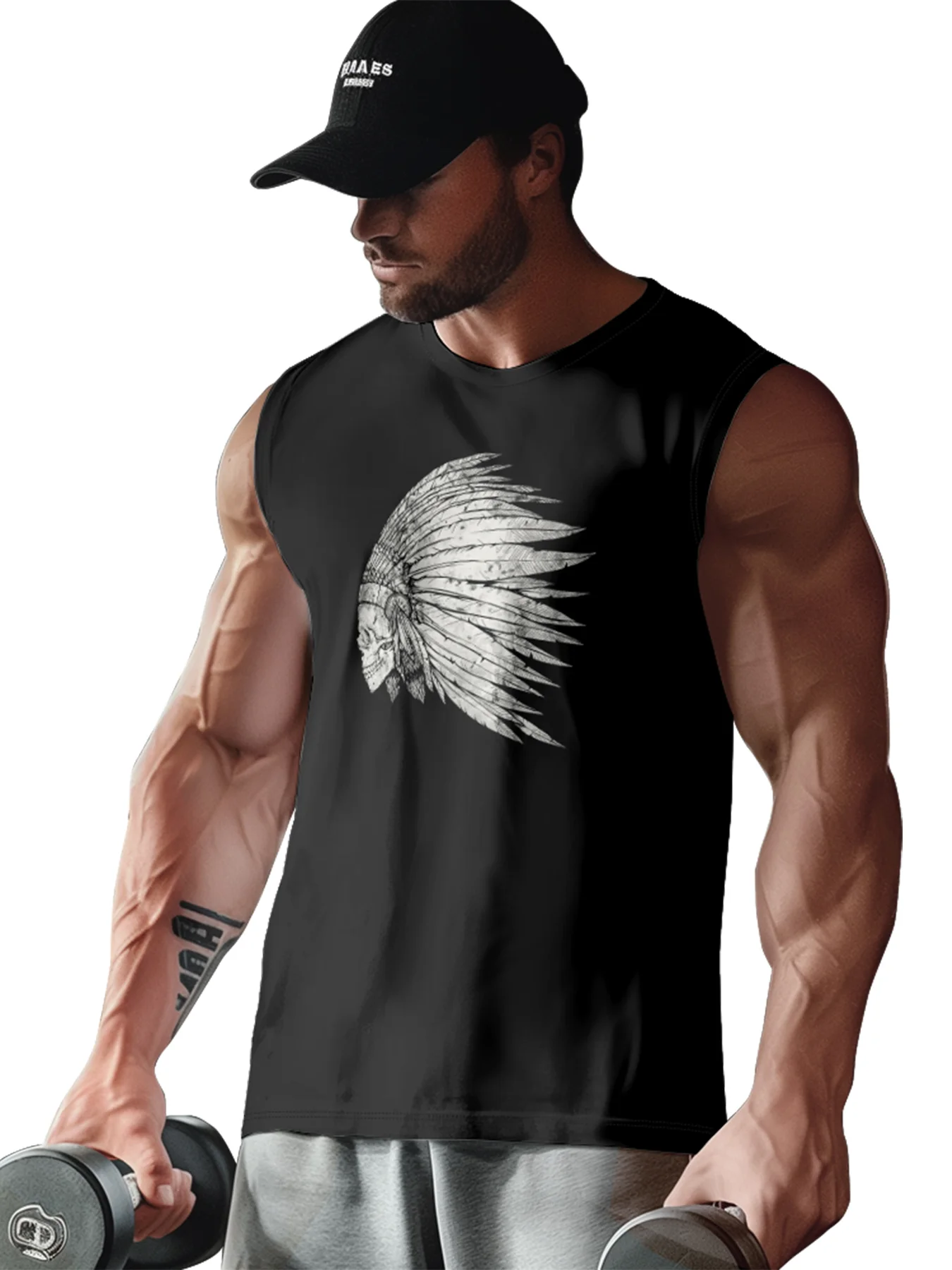 Hardaddy X Mikekoubou Mens Crewneck Tank Tops Indian Ethnic Beach Sleeveless Shirt