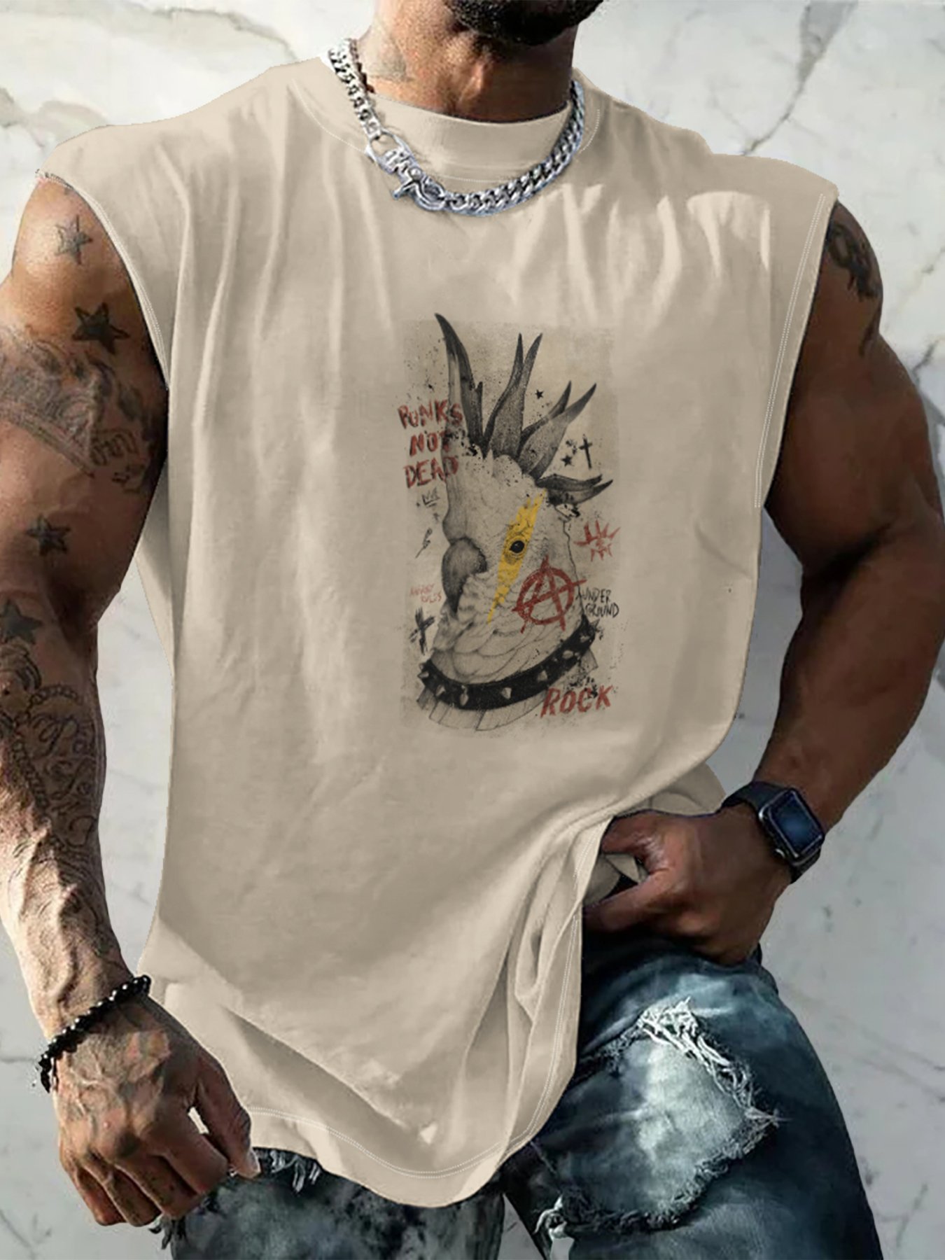 Hardaddy X Mikekoubou Mens Crewneck Tank Tops Parrots Beach Sleeveless Shirt