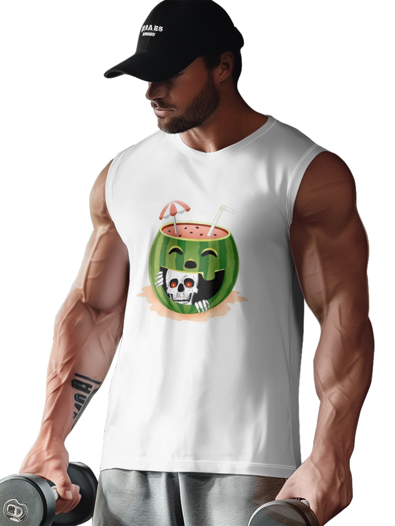 Hardaddy X Kimprut Imut Mens Crewneck Tank Tops Halloween Watermelon Cocktail Beach Sleeveless Shirt
