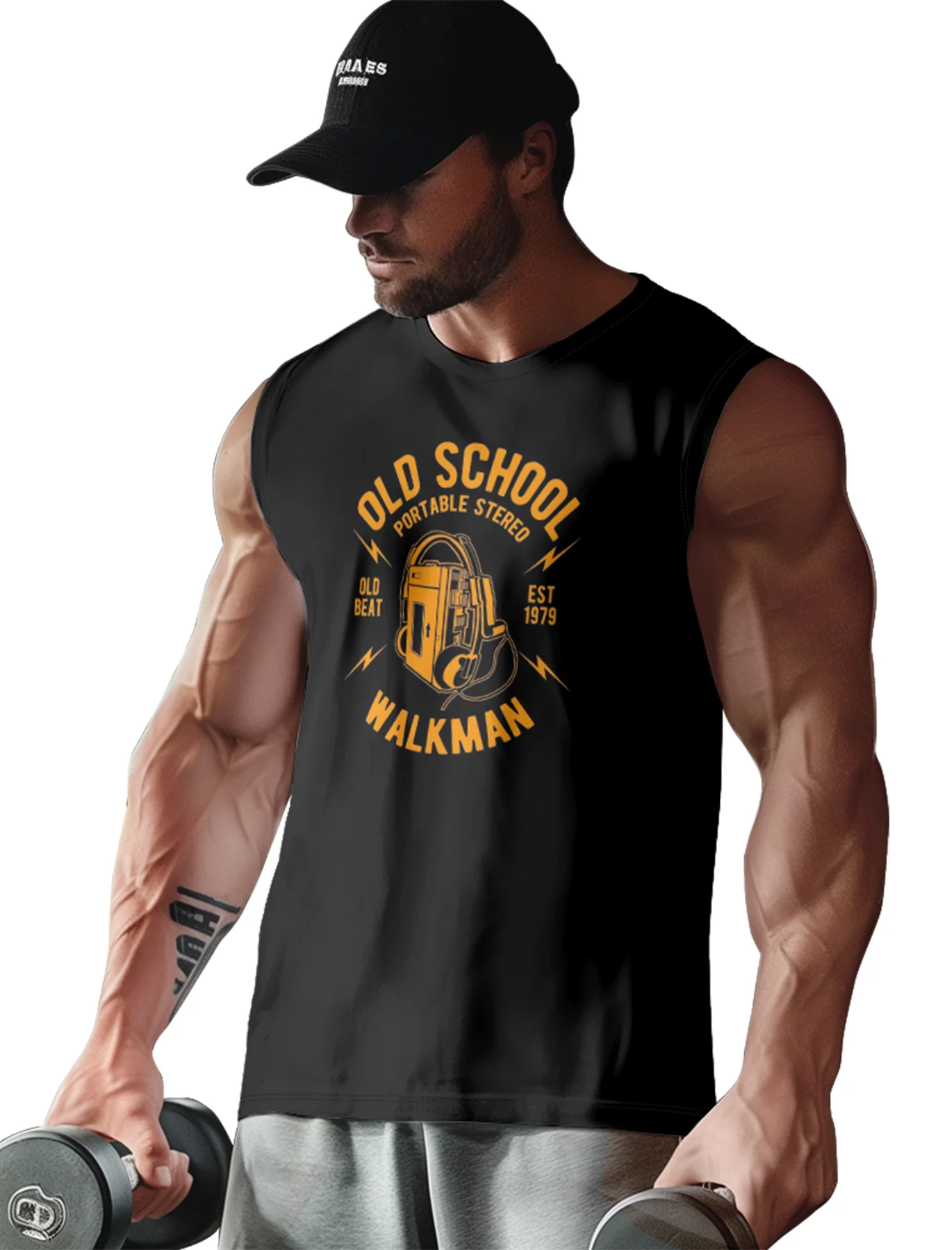 Mens Crewneck Tank Tops Old School Walkman Beach Sleeveless Shirt