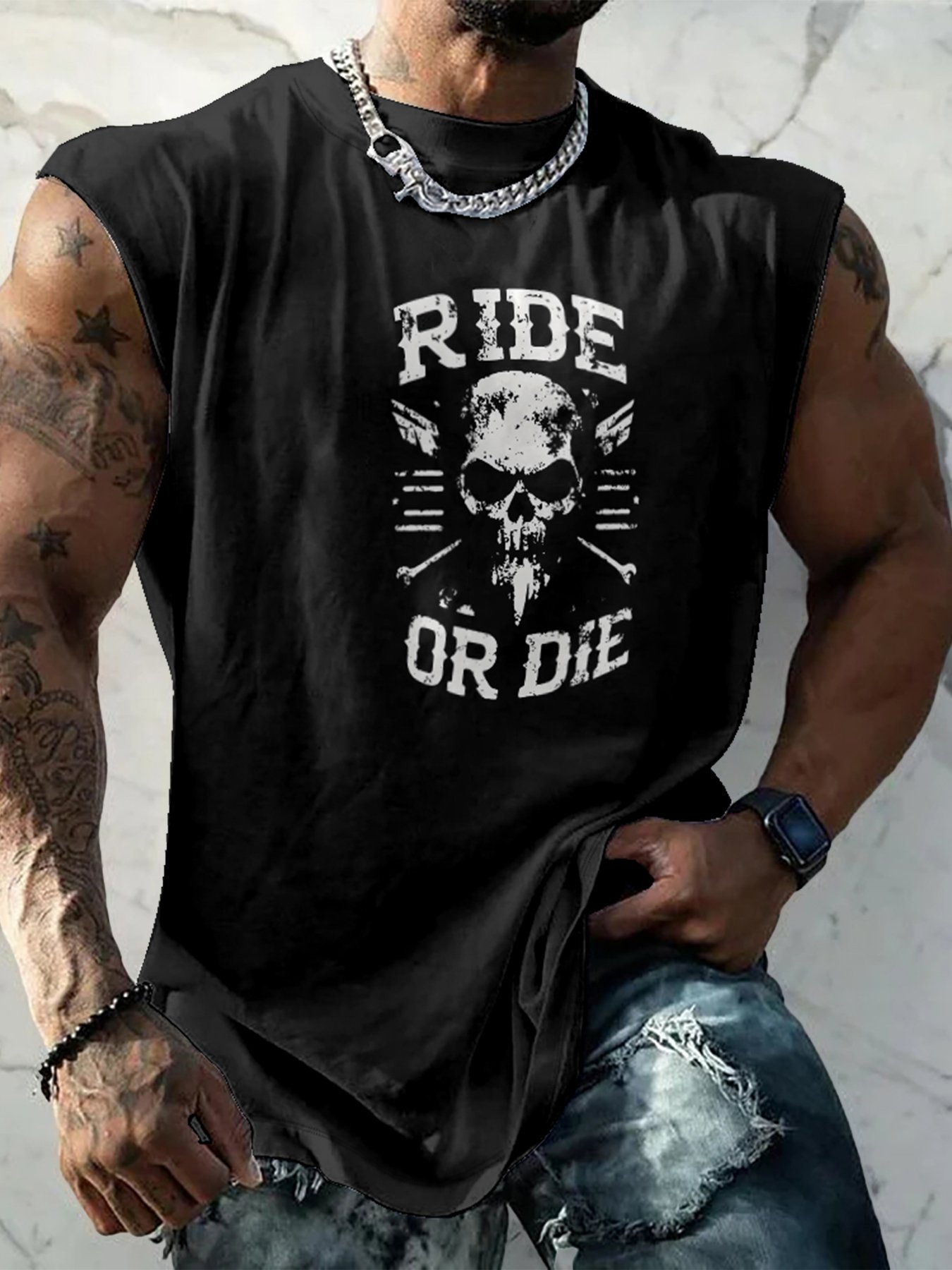 Mens Crewneck Tank Tops Ride or Die Beach Sleeveless Shirt