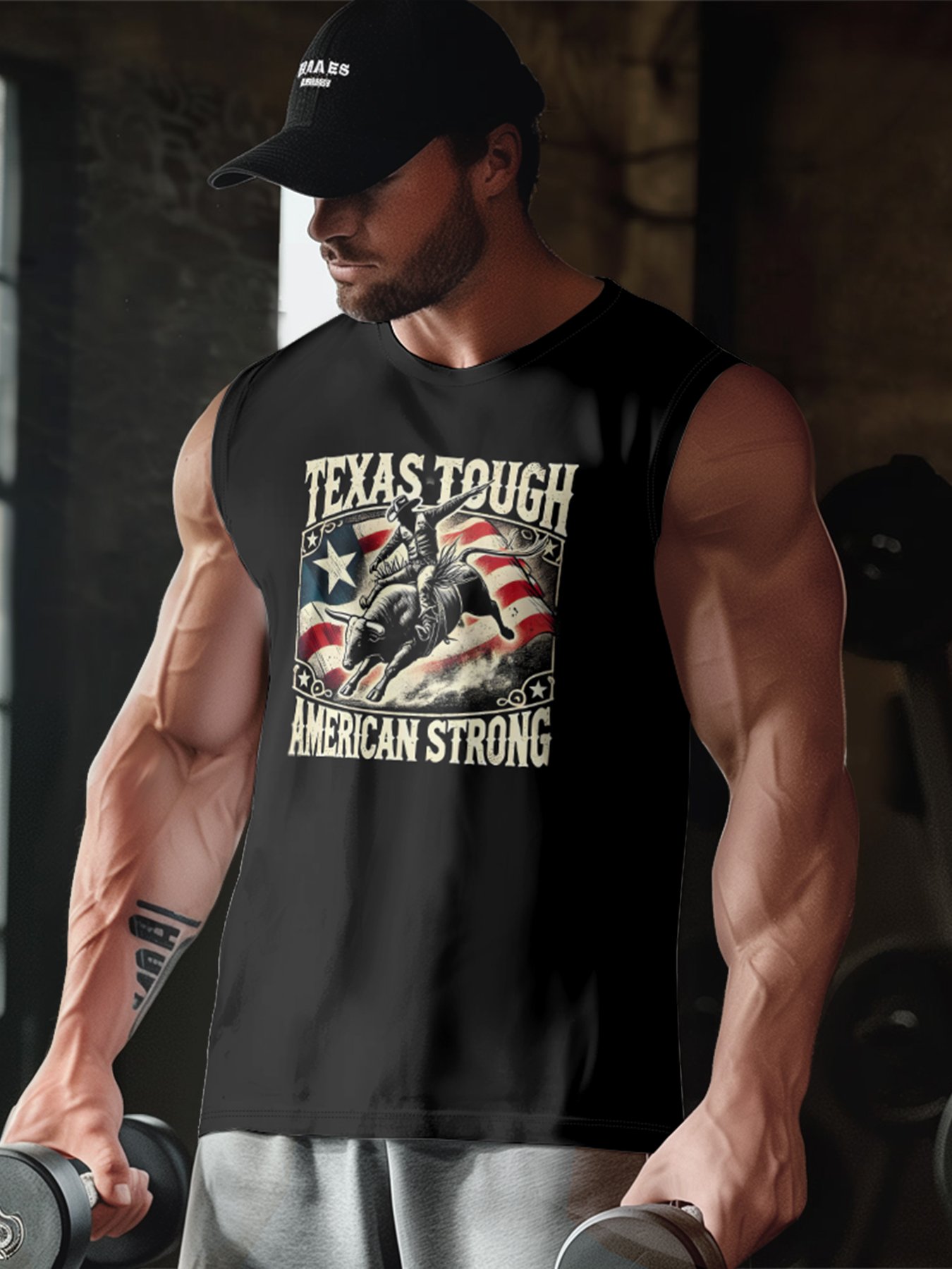 Mens Crewneck Tank Tops American Flag Western Rodeo Beach Sleeveless Shirt