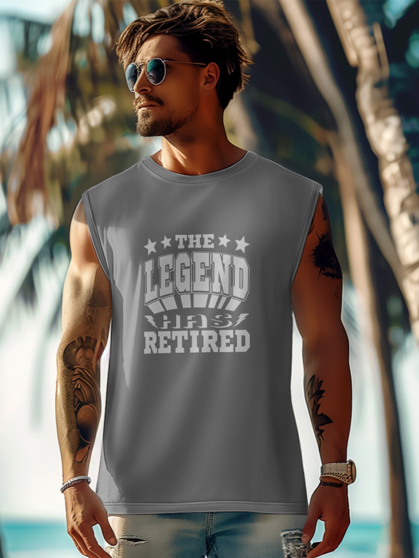 Mens Crewneck Tank Tops The Legend Has Retired Beach Sleeveless Shirt