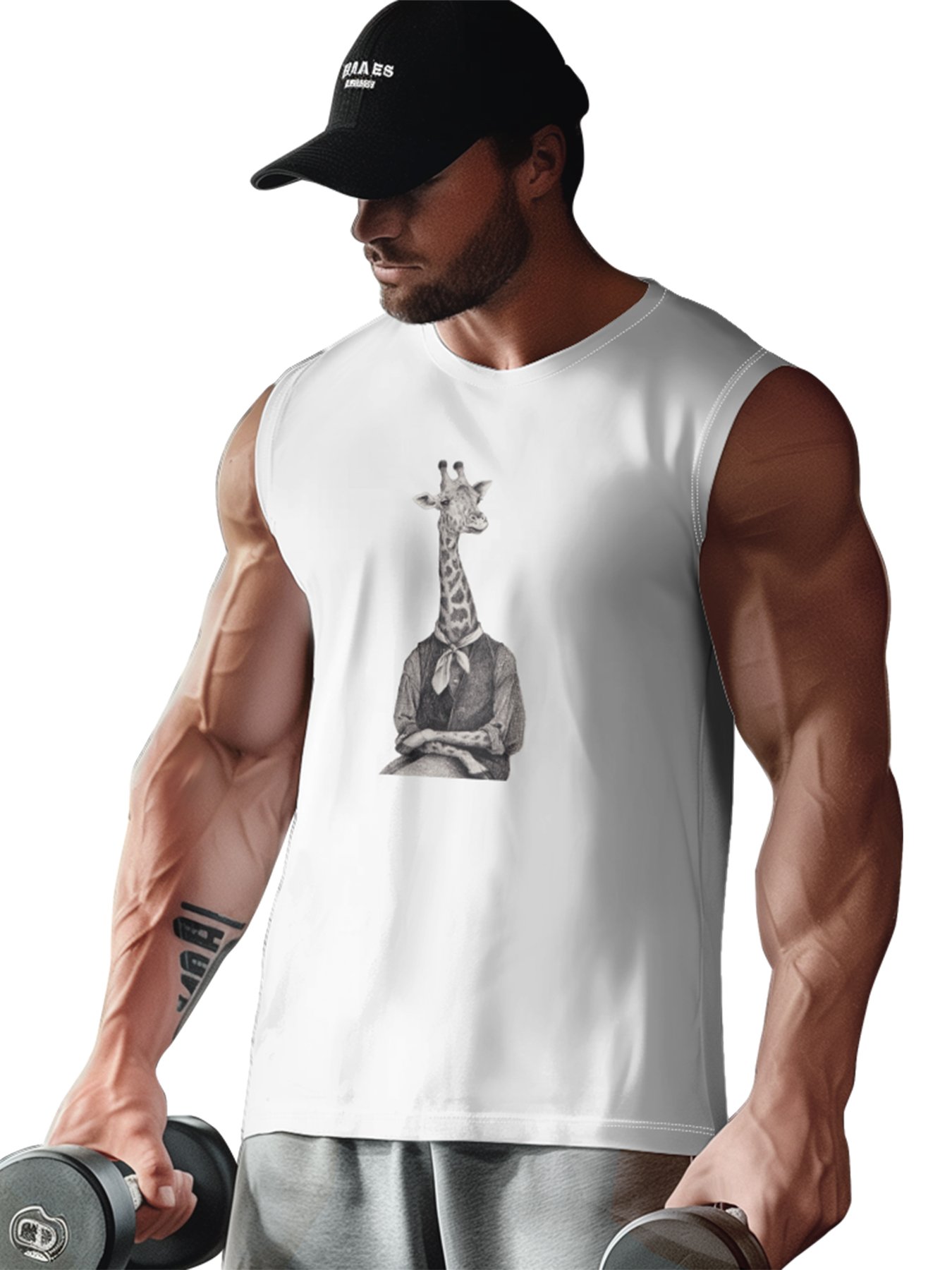 Hardaddy X Mikekoubou Mens Crewneck Tank Tops Giraffe Beach Sleeveless Shirt