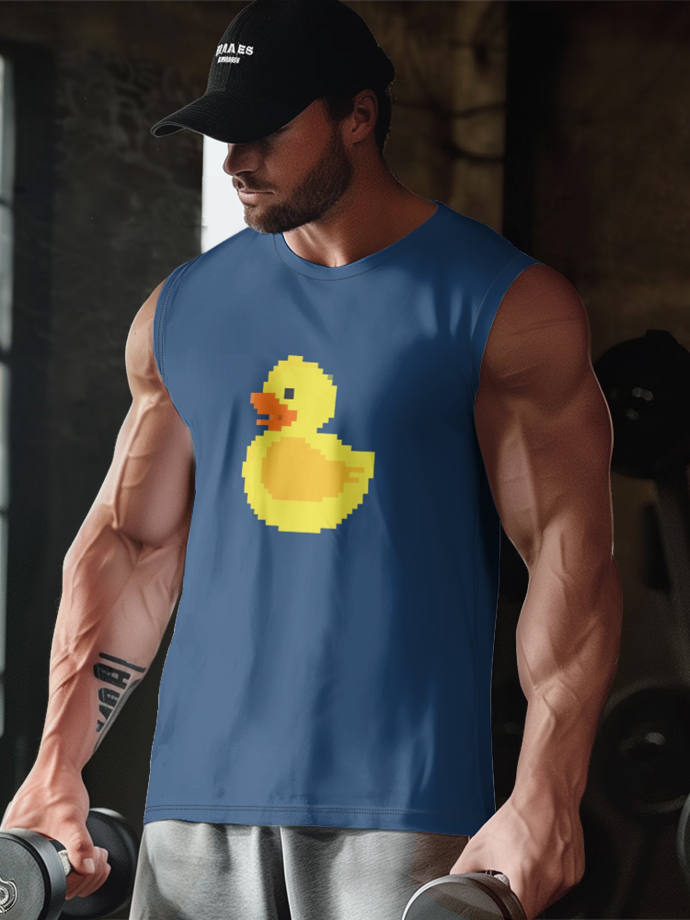 Hardaddy X Valentina Bjekovic Mens Crewneck Tank Tops Yellow Duck Beach Sleeveless Shirt