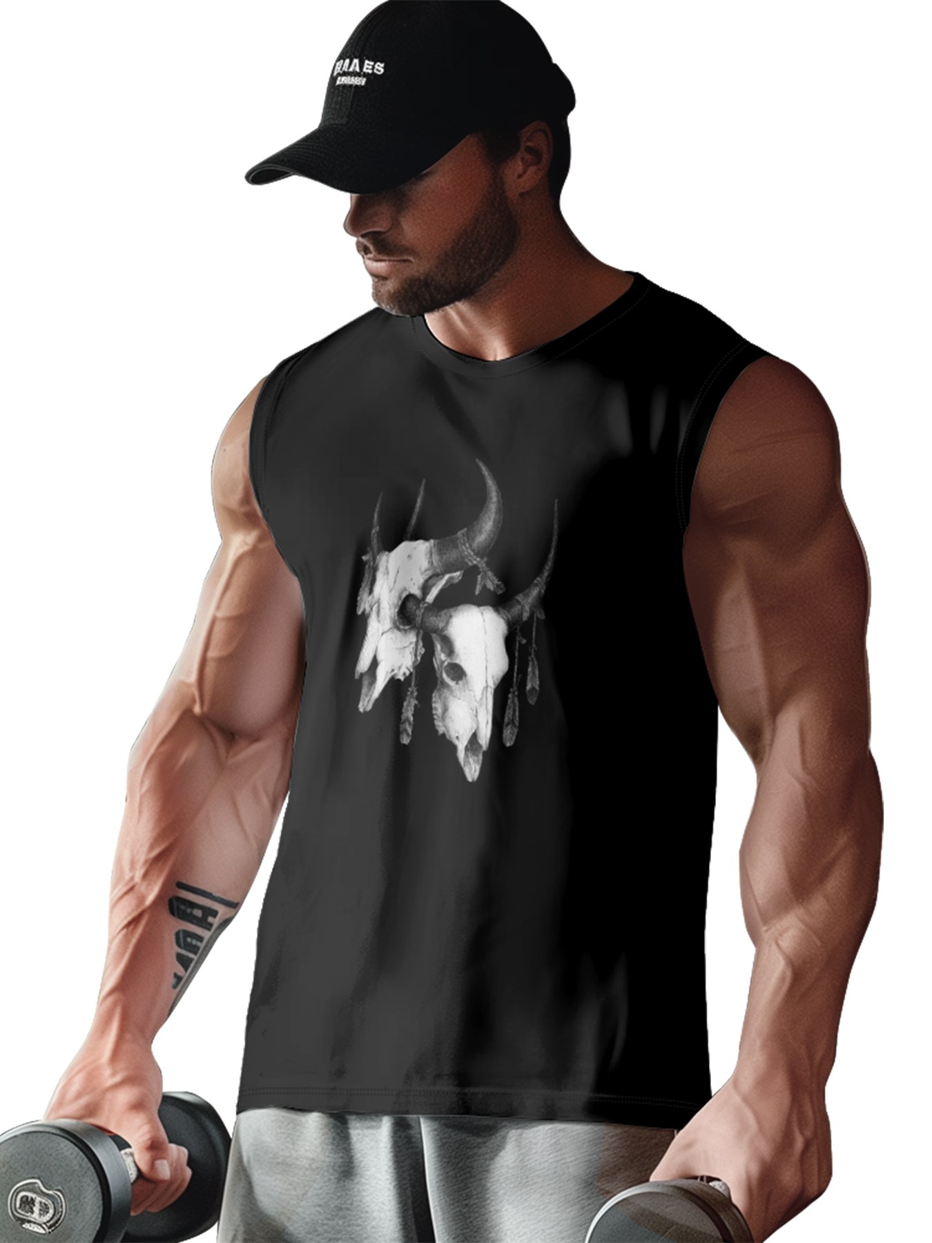 Hardaddy X Mikekoubou Mens Crewneck Tank Tops Western Lamb Bones Beach Sleeveless Shirt