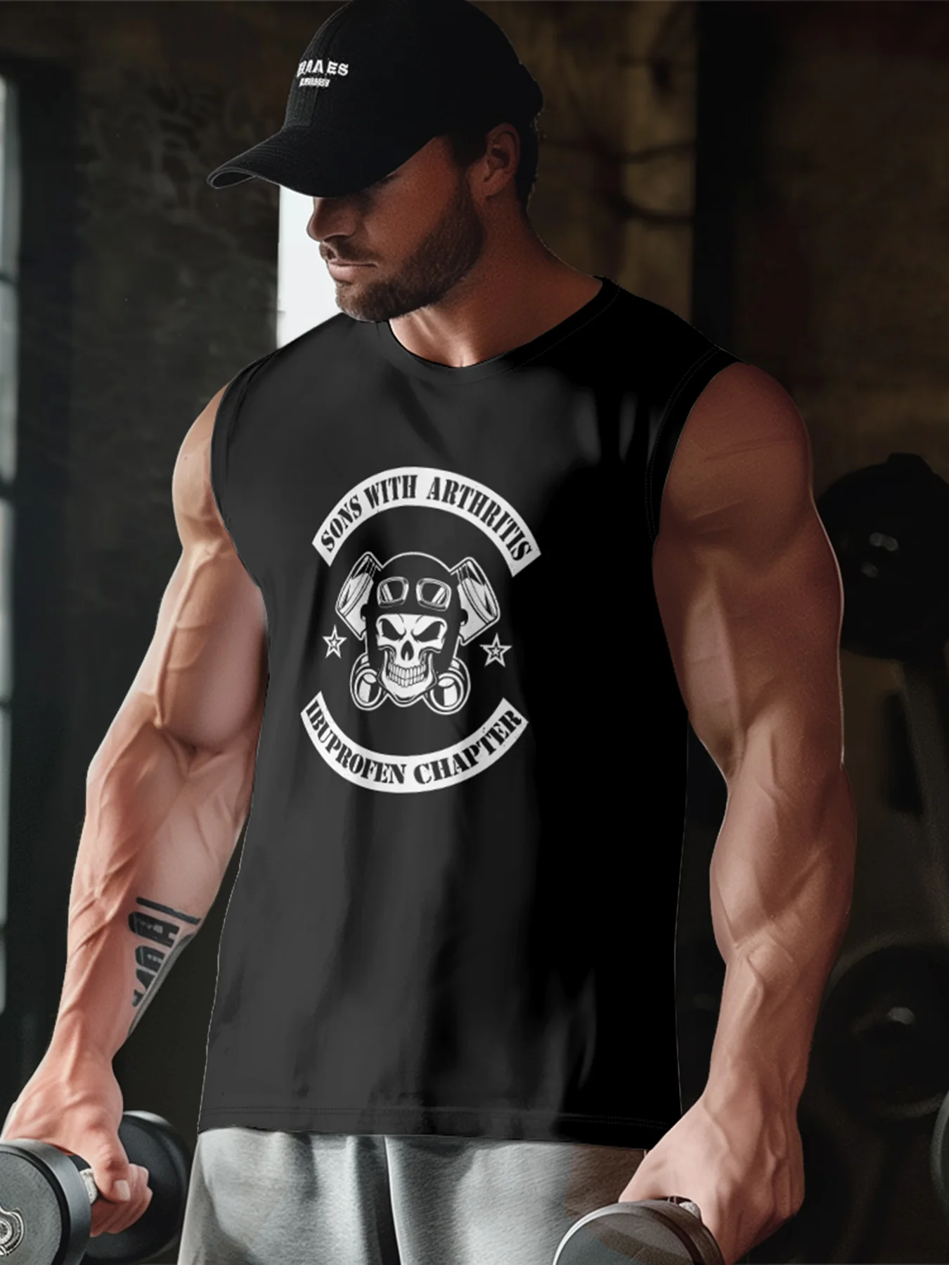 Mens Crewneck Tank Tops Motorcycle Skull Beach Sleeveless Shirt