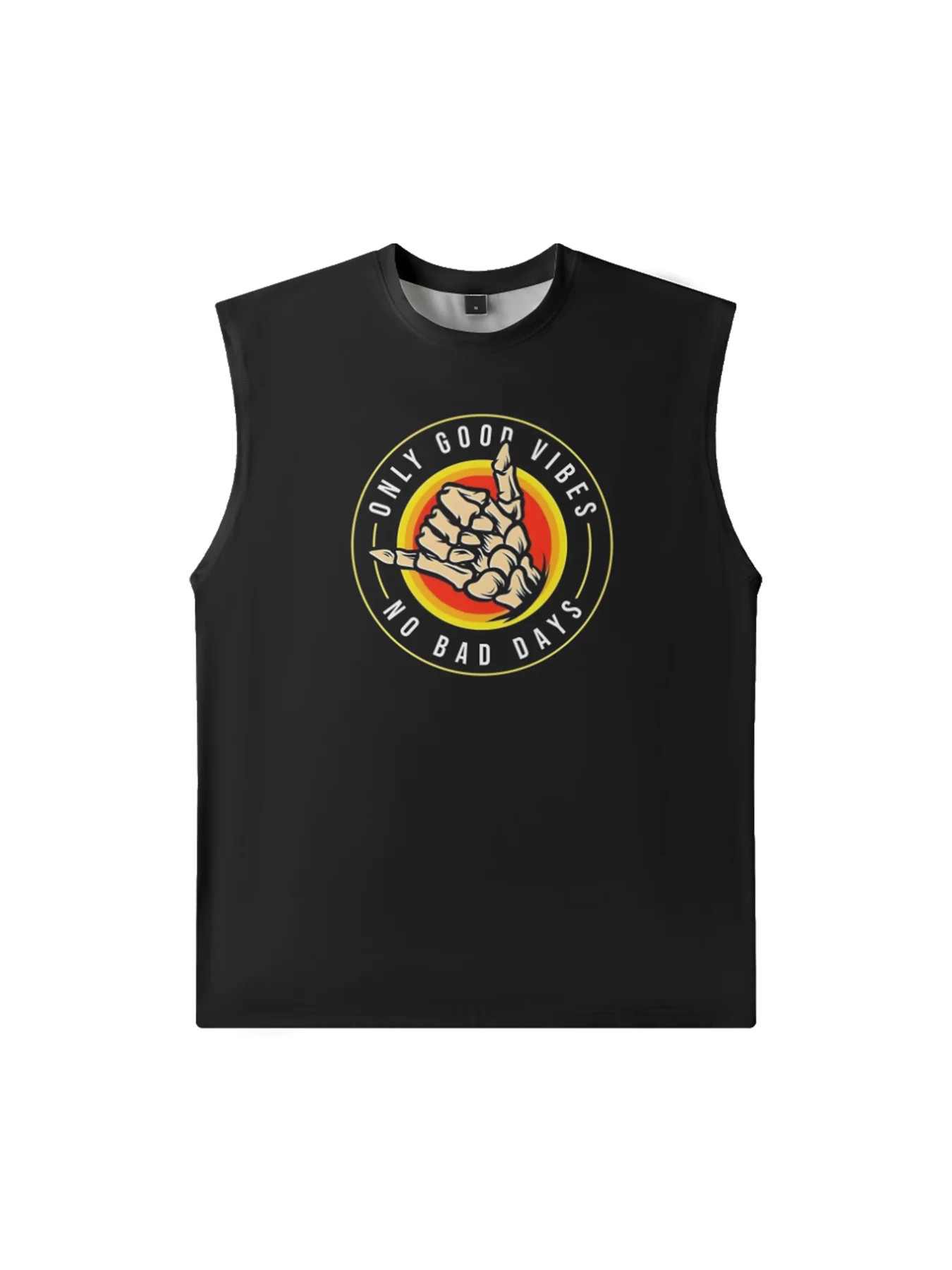 Mens Crewneck Tank Tops Good Vibes Rock Skull Beach Sleeveless Shirt
