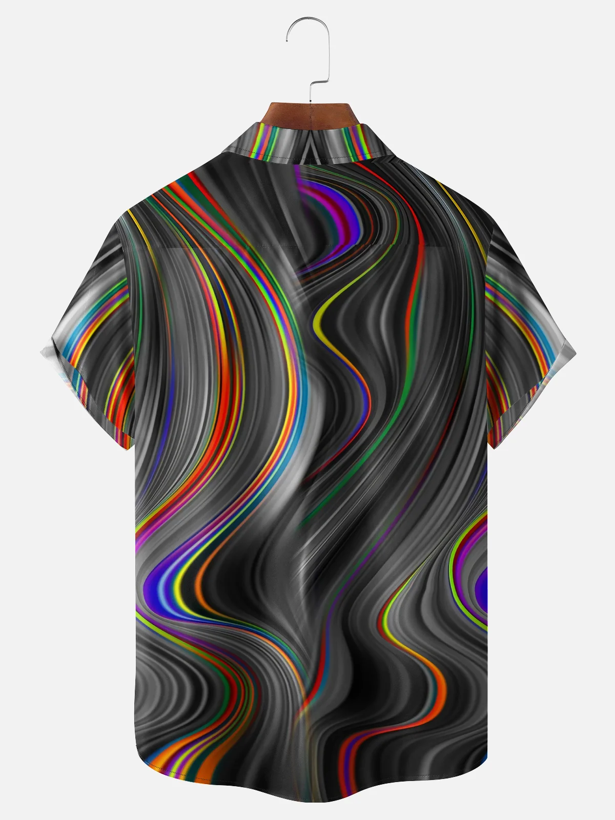 Hardaddy Mens 3D Abstract Print Casual Breathable Chest Pocket Short Sleeve Hawaiian Shirt