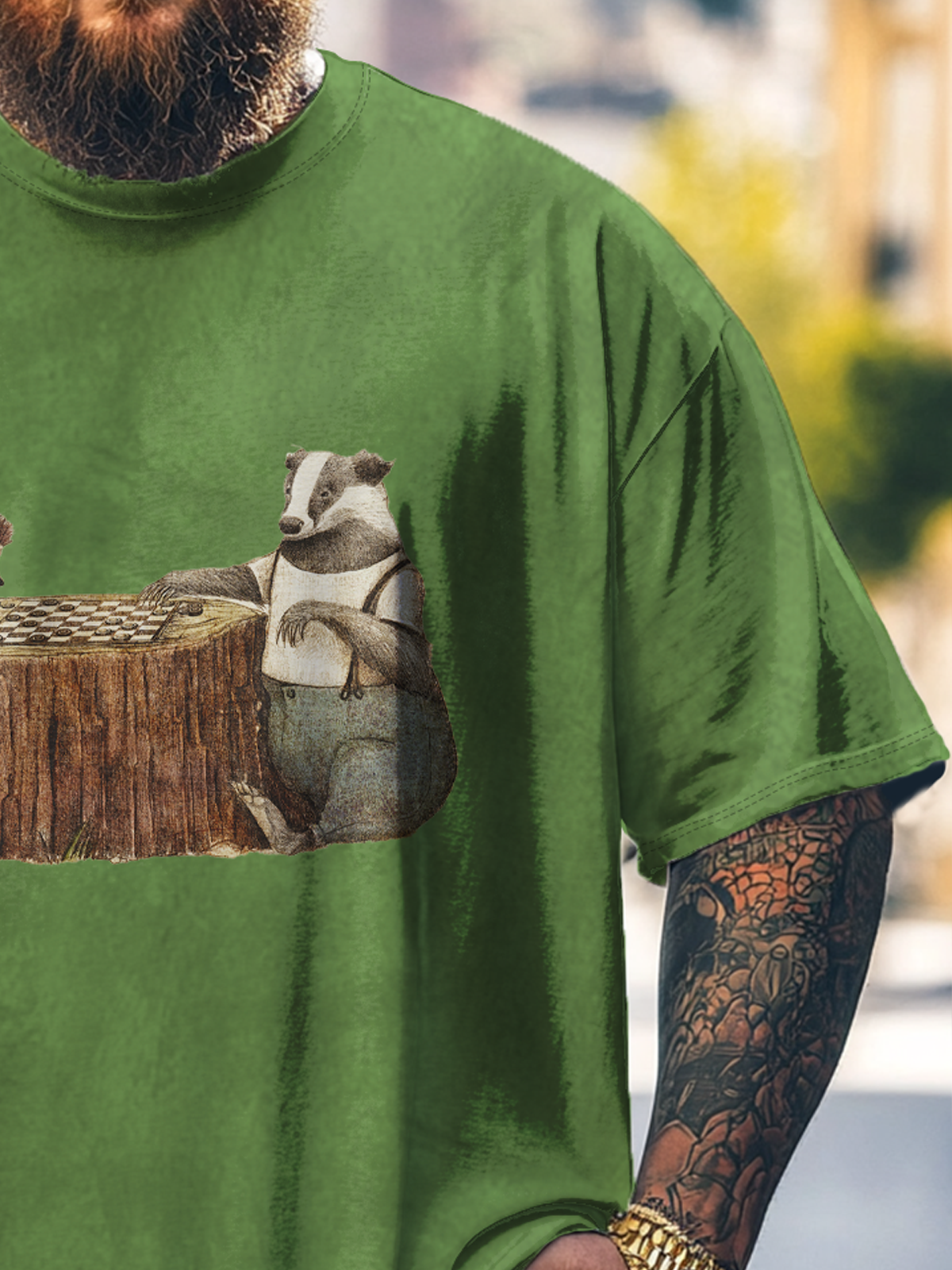 Hardaddy x Mikekoubou Big Size Men's Funny Hedgehog Playing Chess Loose T-shirt