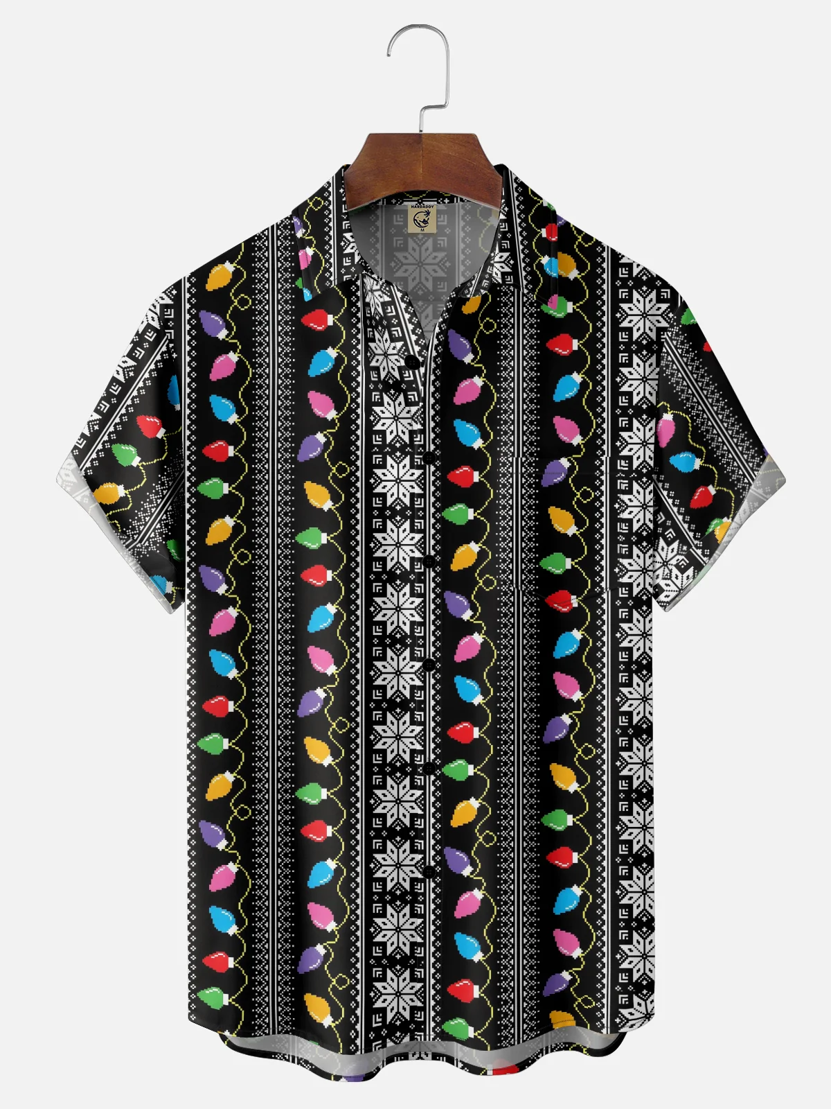 Christmas Light Chest Pocket Short Sleeve Casual Shirt