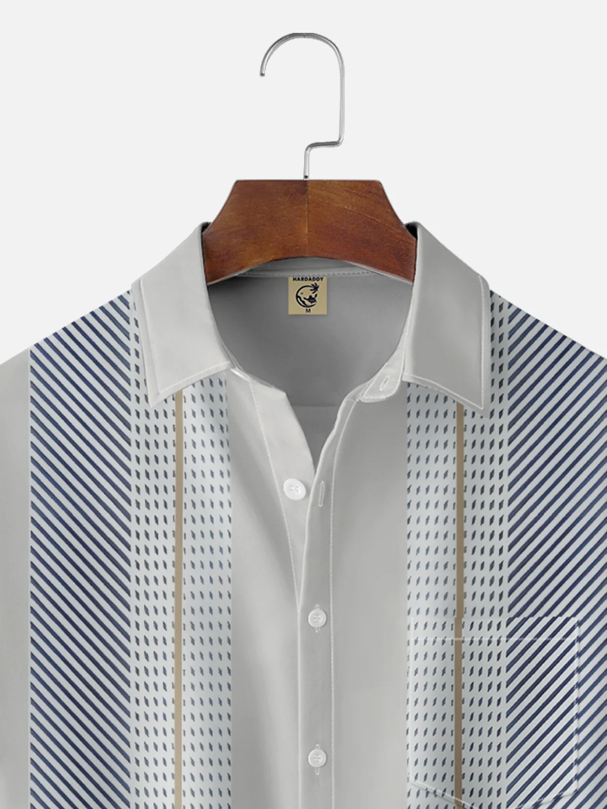 Mens Striped Print Round Hem Loose Short Sleeve Shirt