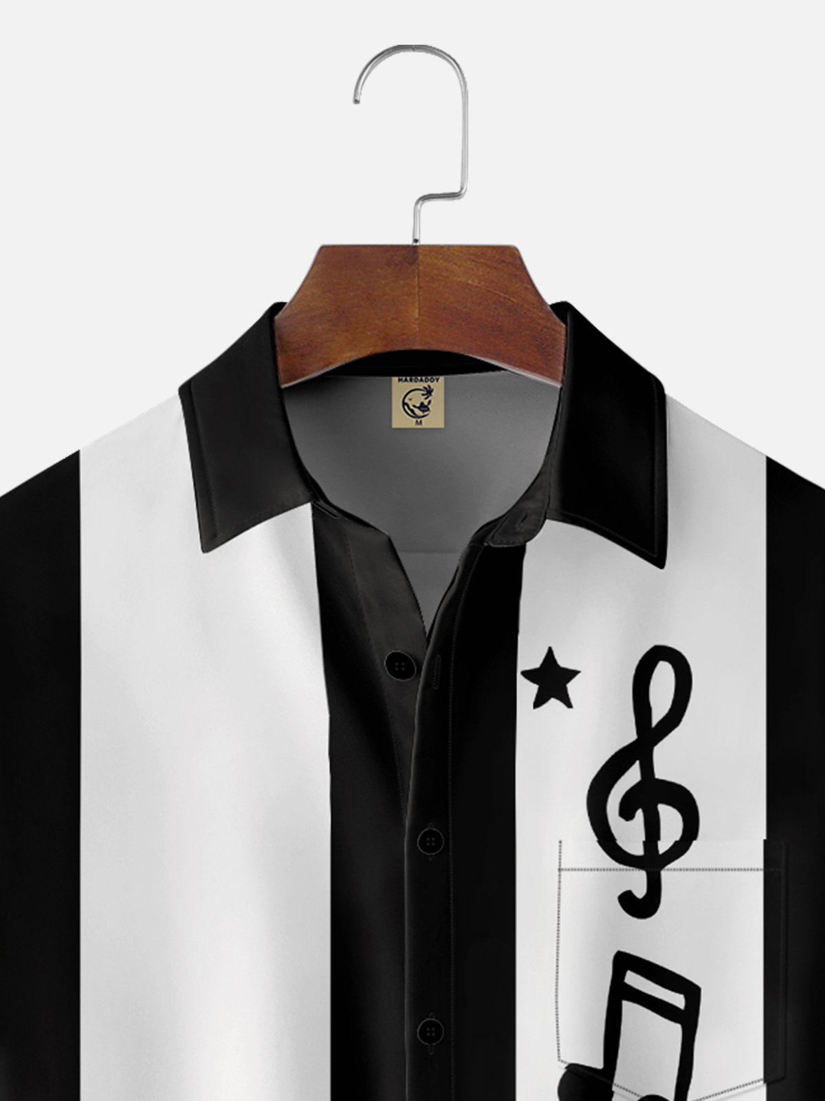 Mens Music Note Print Casual Breathable Loose Short Sleeve Bowling Shirts