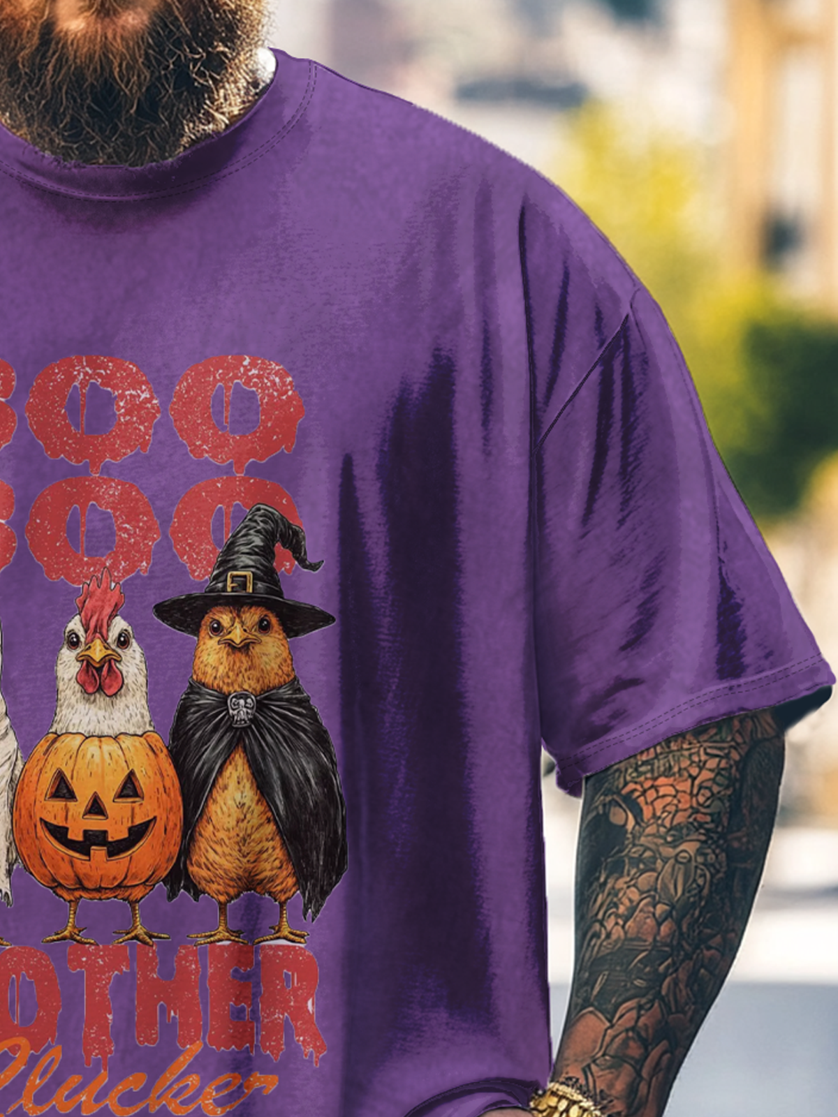 Big Size Men's Funny Halloween Pumpkin Chicken Loose T-shirt
