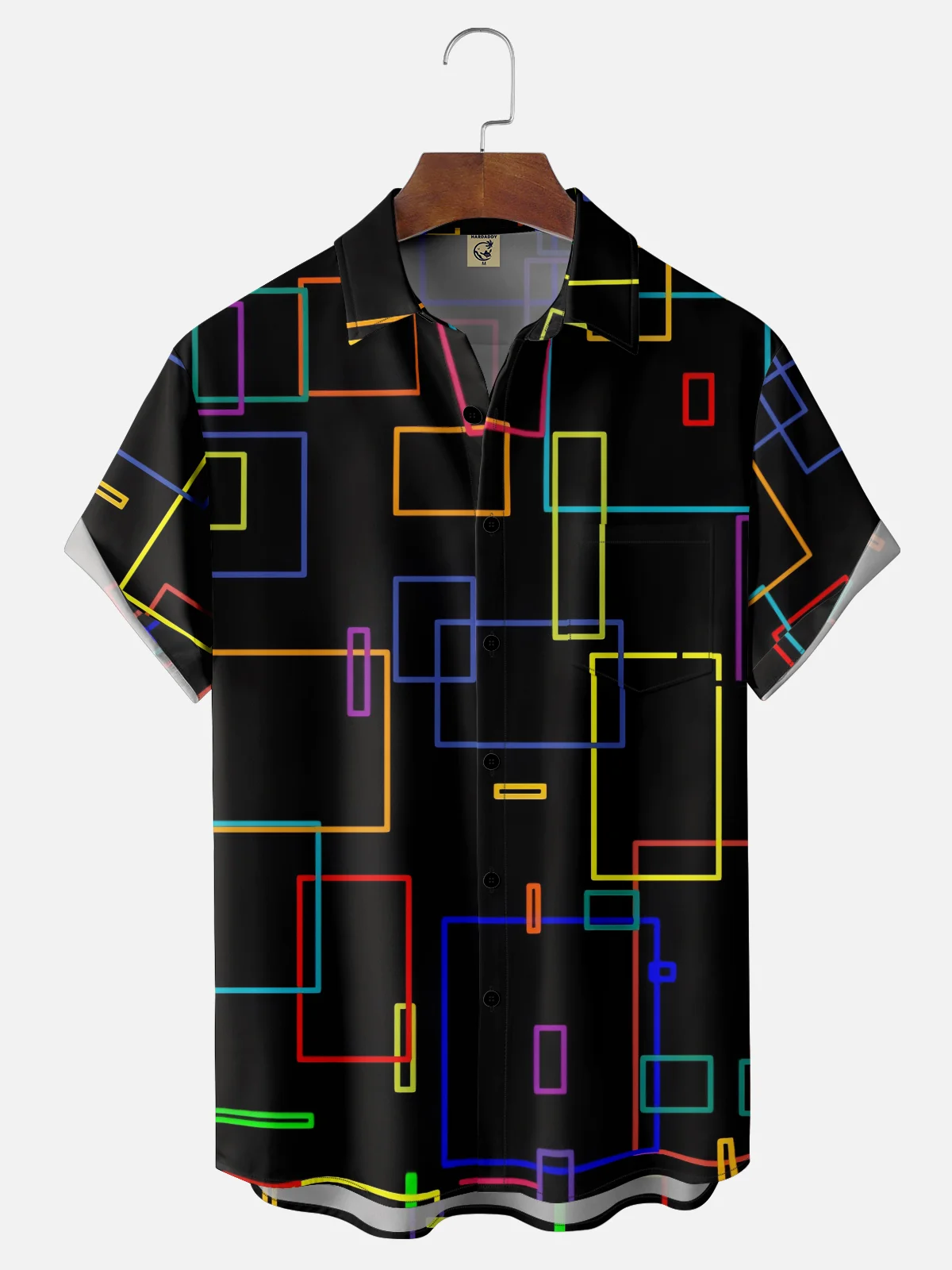 Hardaddy Men's Rainbow Line Print Casual Short Sleeve Hawaiian Shirt