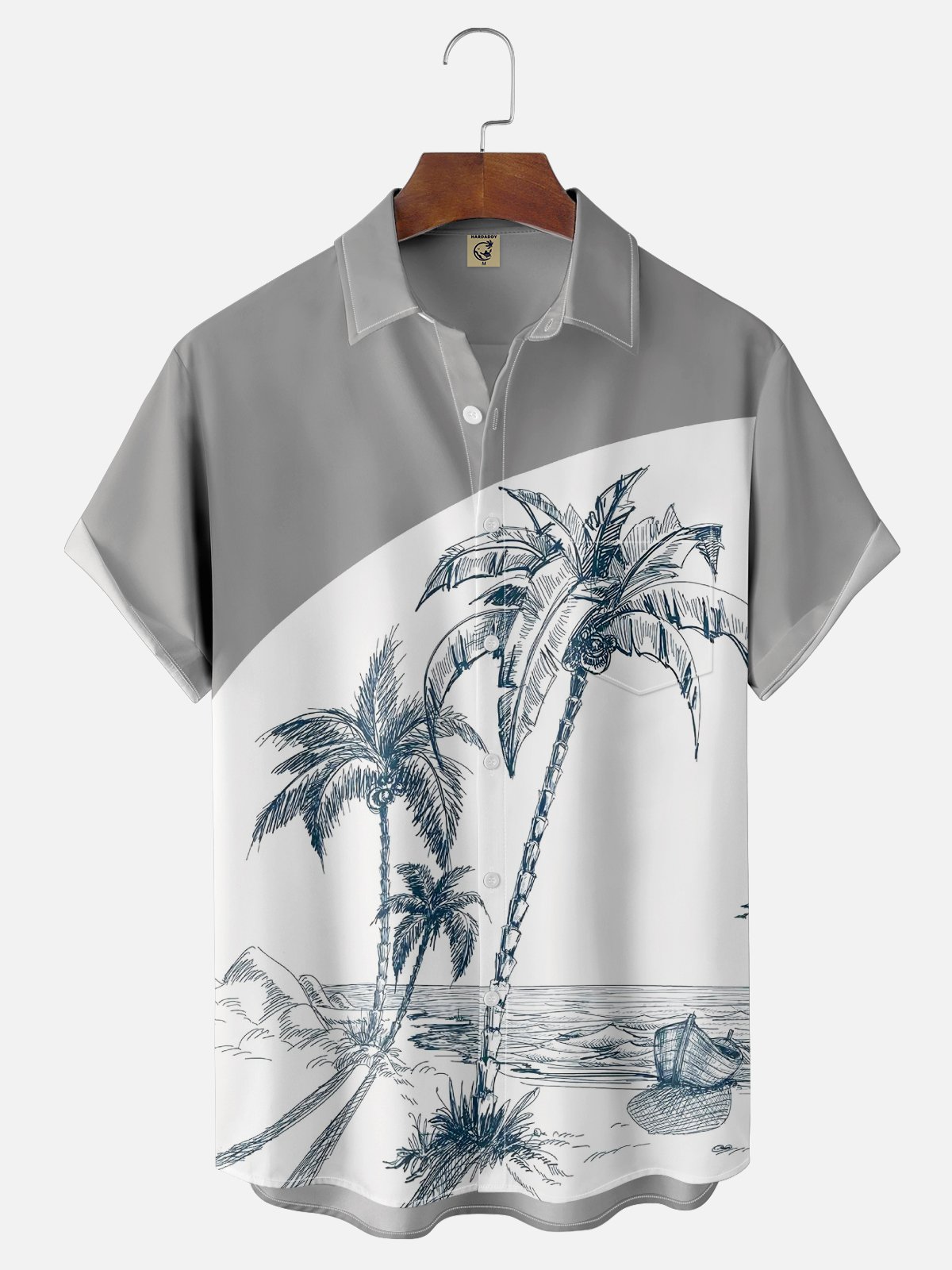 Hardaddy Mens Coconut Print Lapel Loose Short Sleeve Trendy Hawaiian Shirt