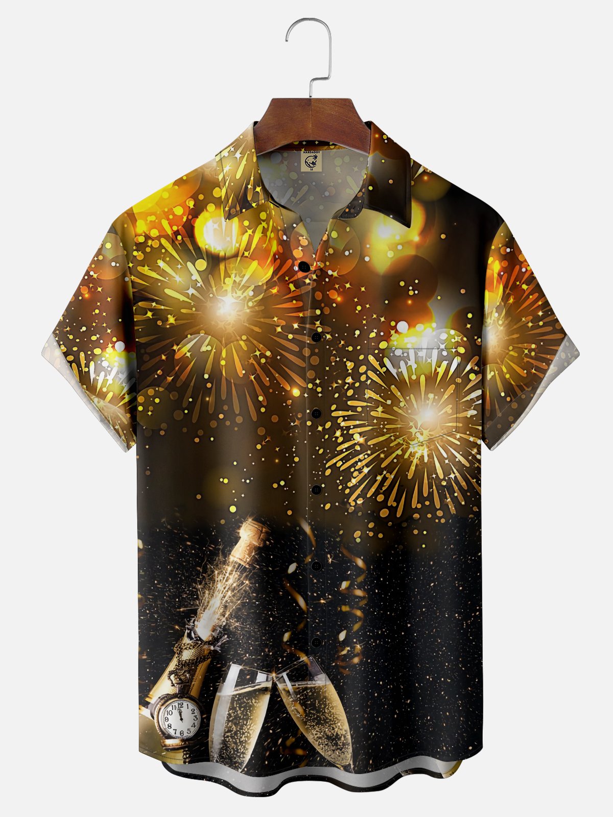Hardaddy New Year Champagne Chest Pocket Short Sleeve Shirt