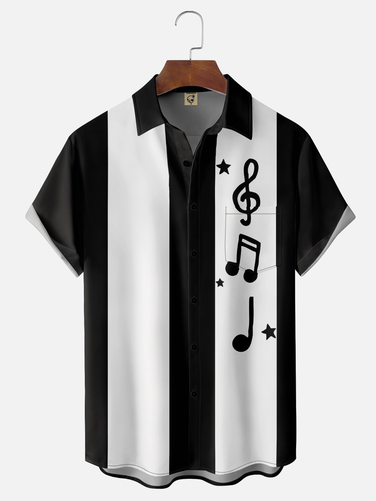 Mens Music Note Print Casual Breathable Loose Short Sleeve Bowling Shirts