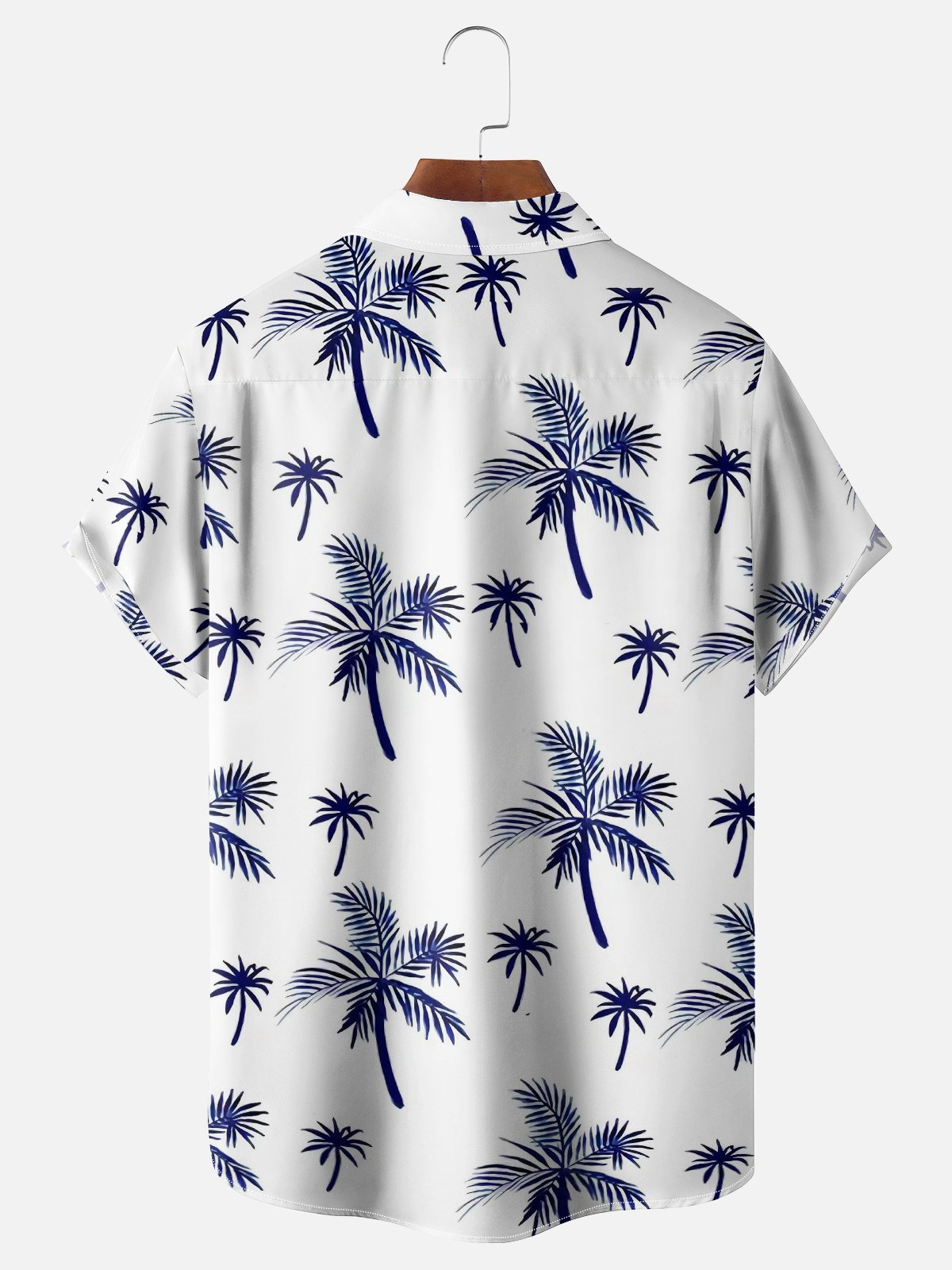 Mens Tropical Leaves Print Loose Chest Pocket Short Sleeve Hawaiian Shirt
