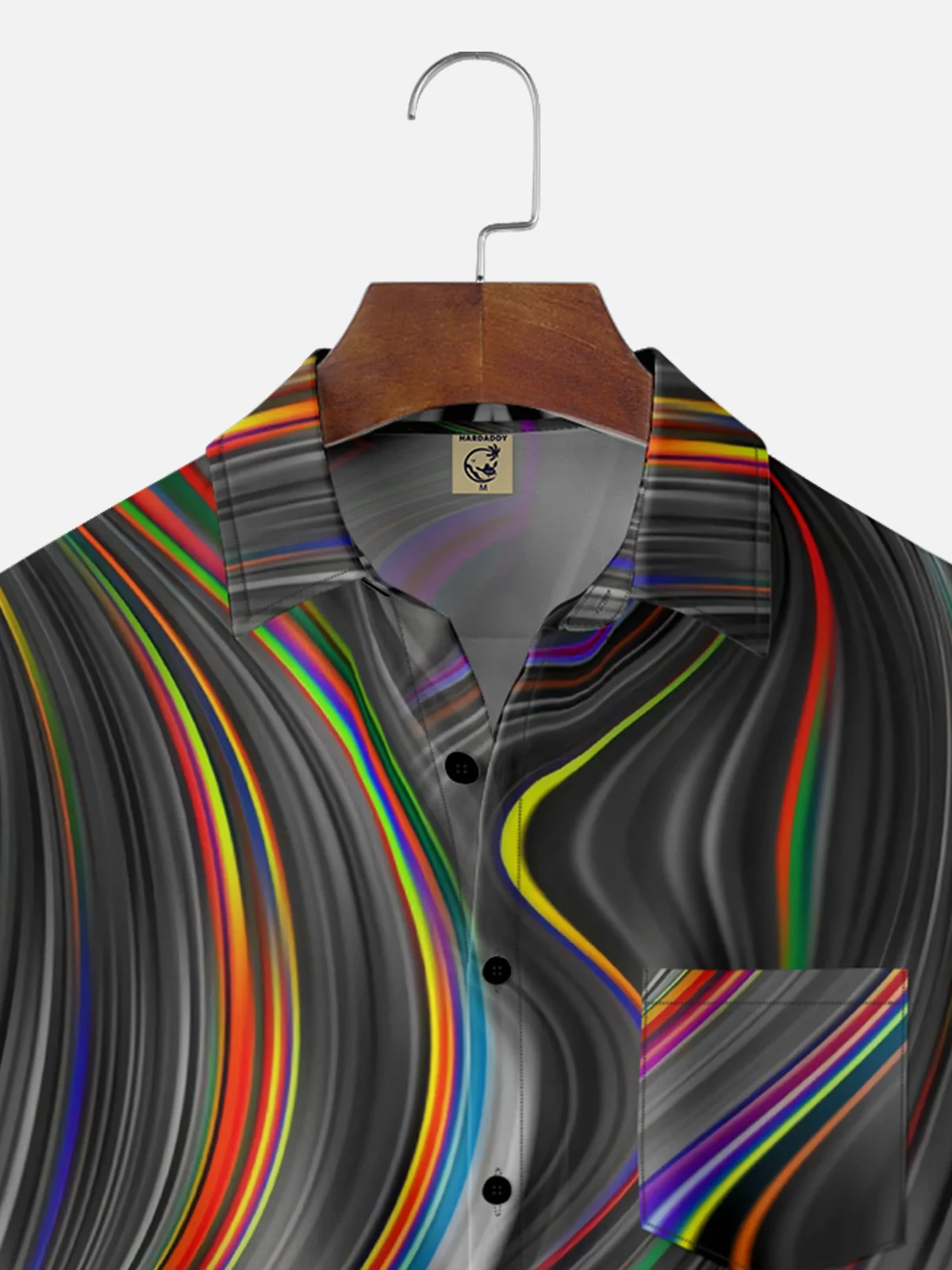 Hardaddy Mens 3D Abstract Print Casual Breathable Chest Pocket Short Sleeve Hawaiian Shirt
