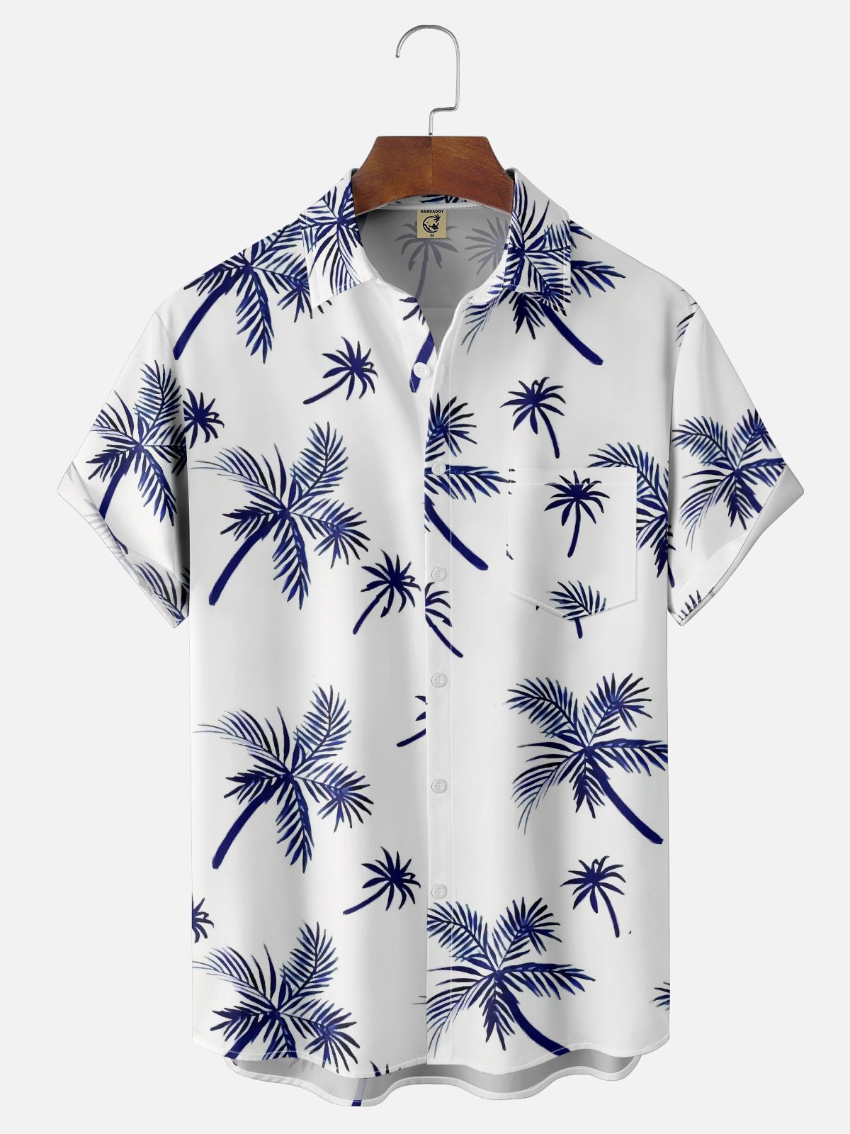 Mens Tropical Leaves Print Loose Chest Pocket Short Sleeve Hawaiian Shirt