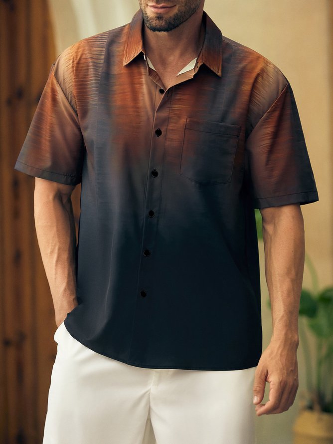 Gradient Texture Chest Pocket Short Sleeve Casual Shirt
